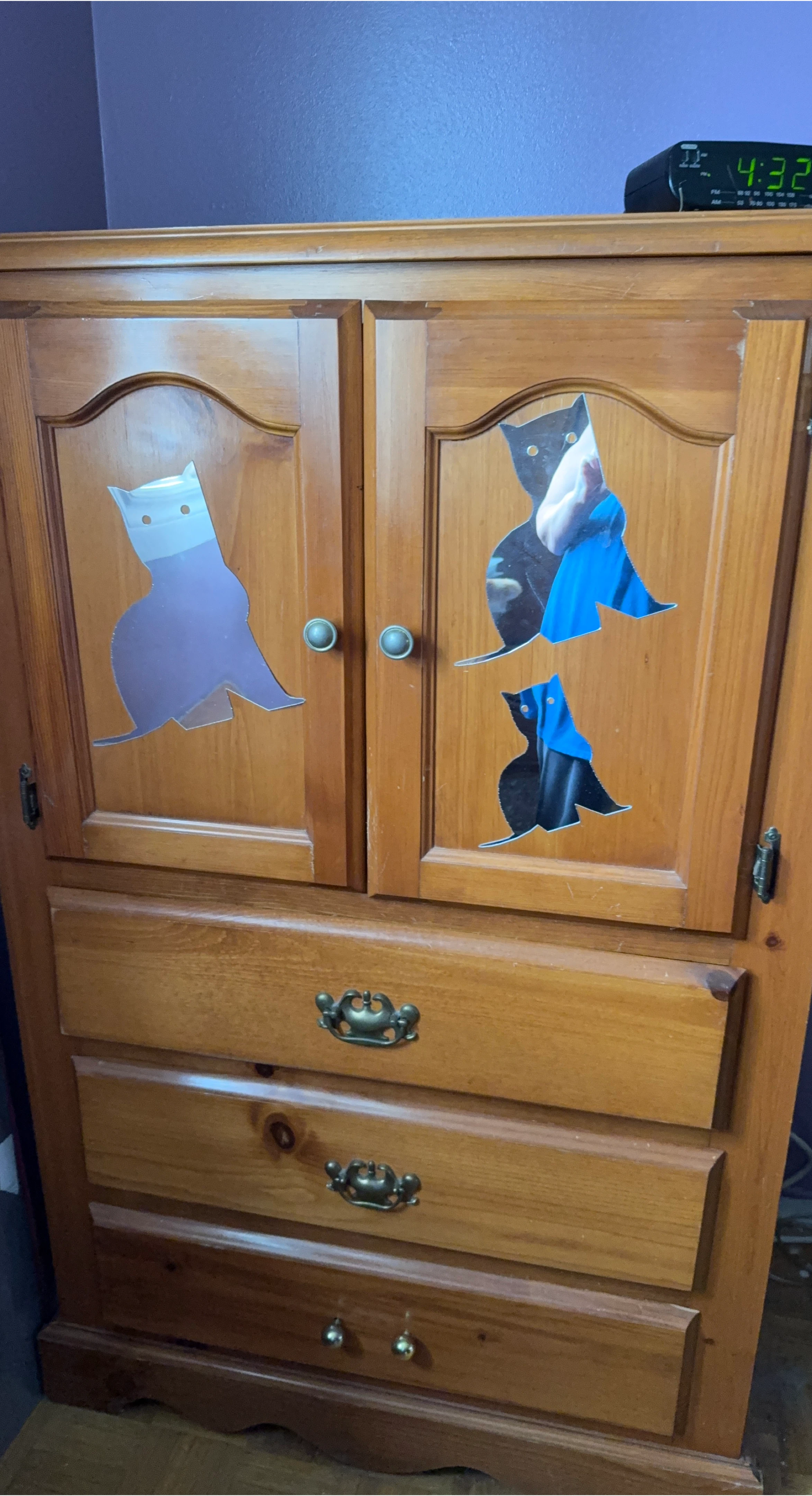 Wooden Dresser with Cat Decals