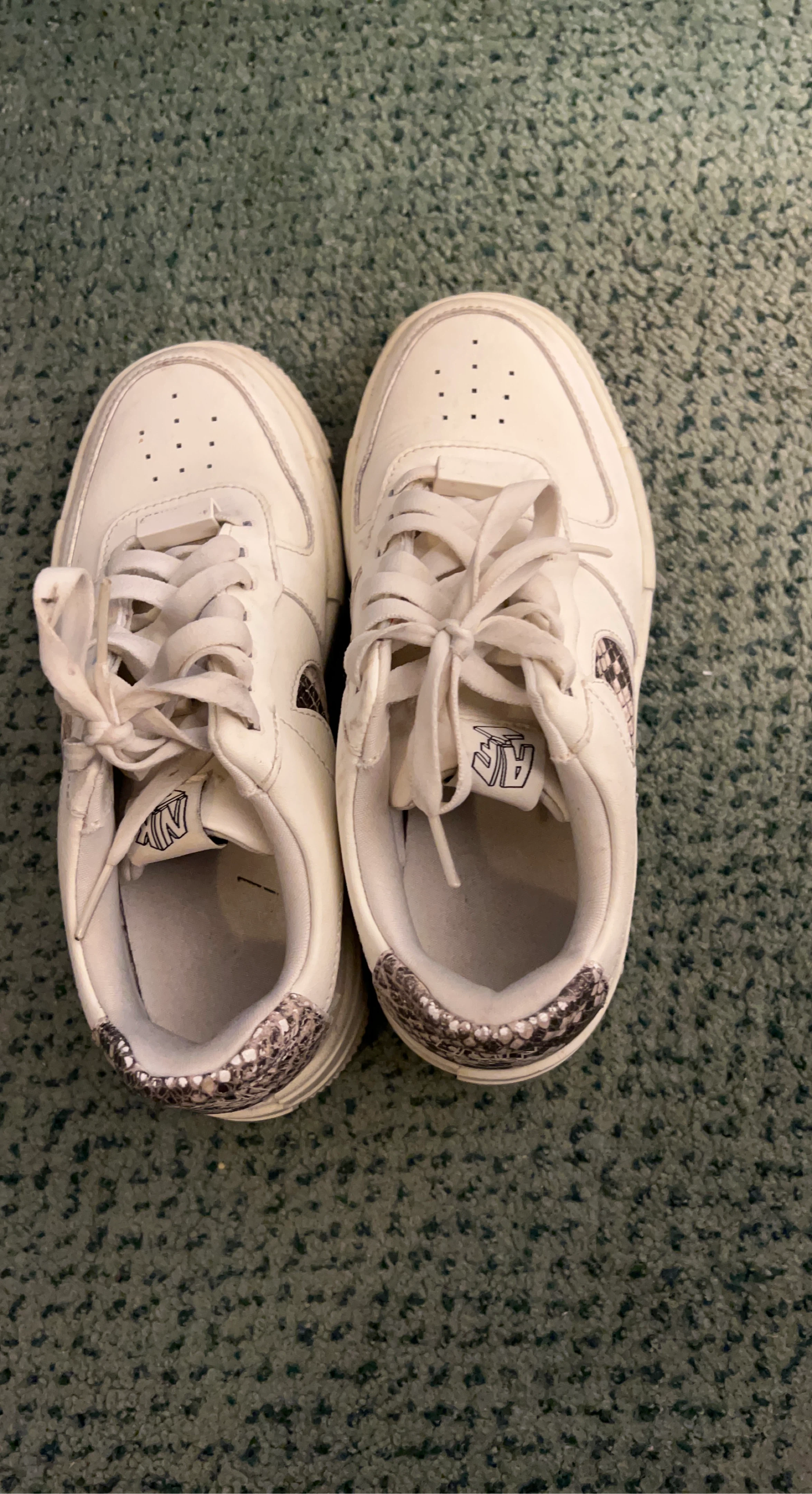 White Nike Air Force 1 Sneakers with Snake Print Accents