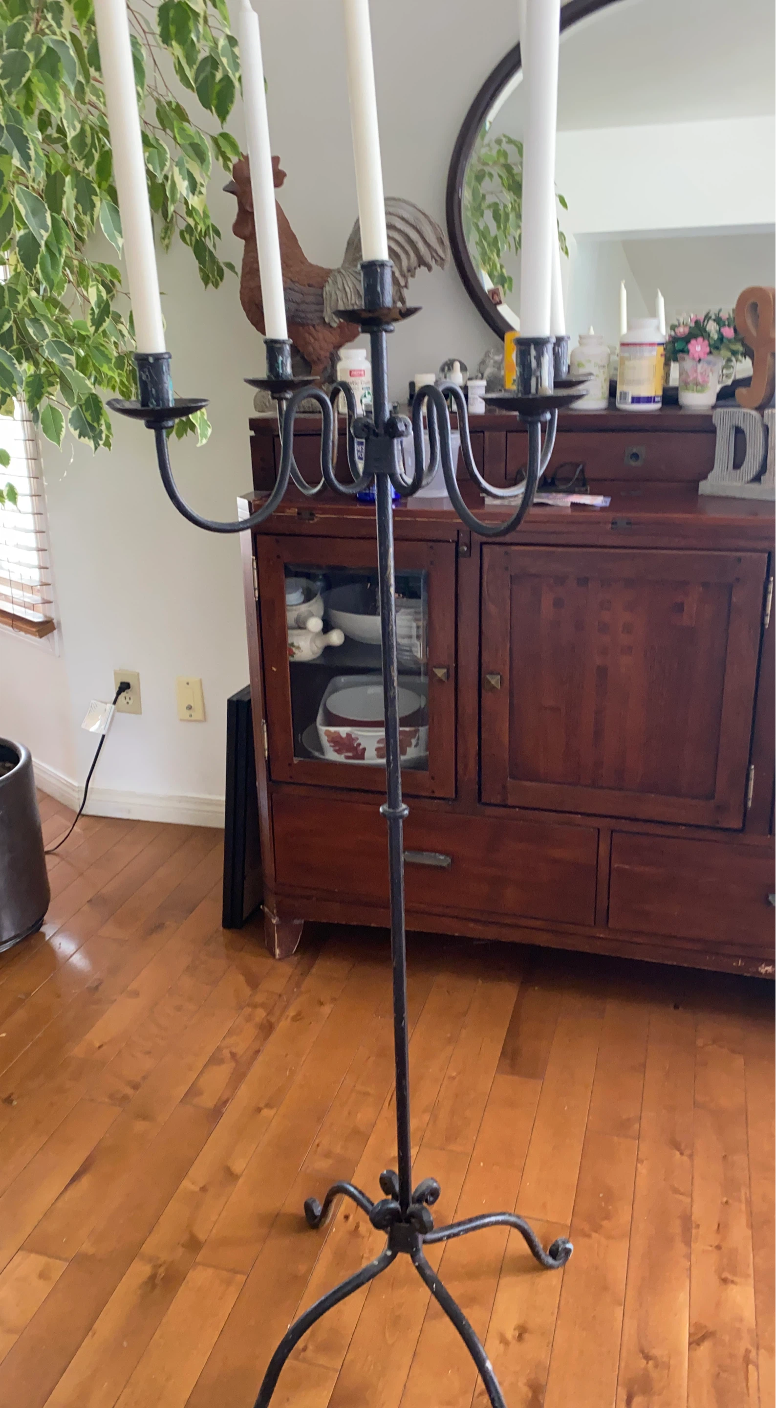 Black Cast Iron Floor Candelabra with 5 Arms