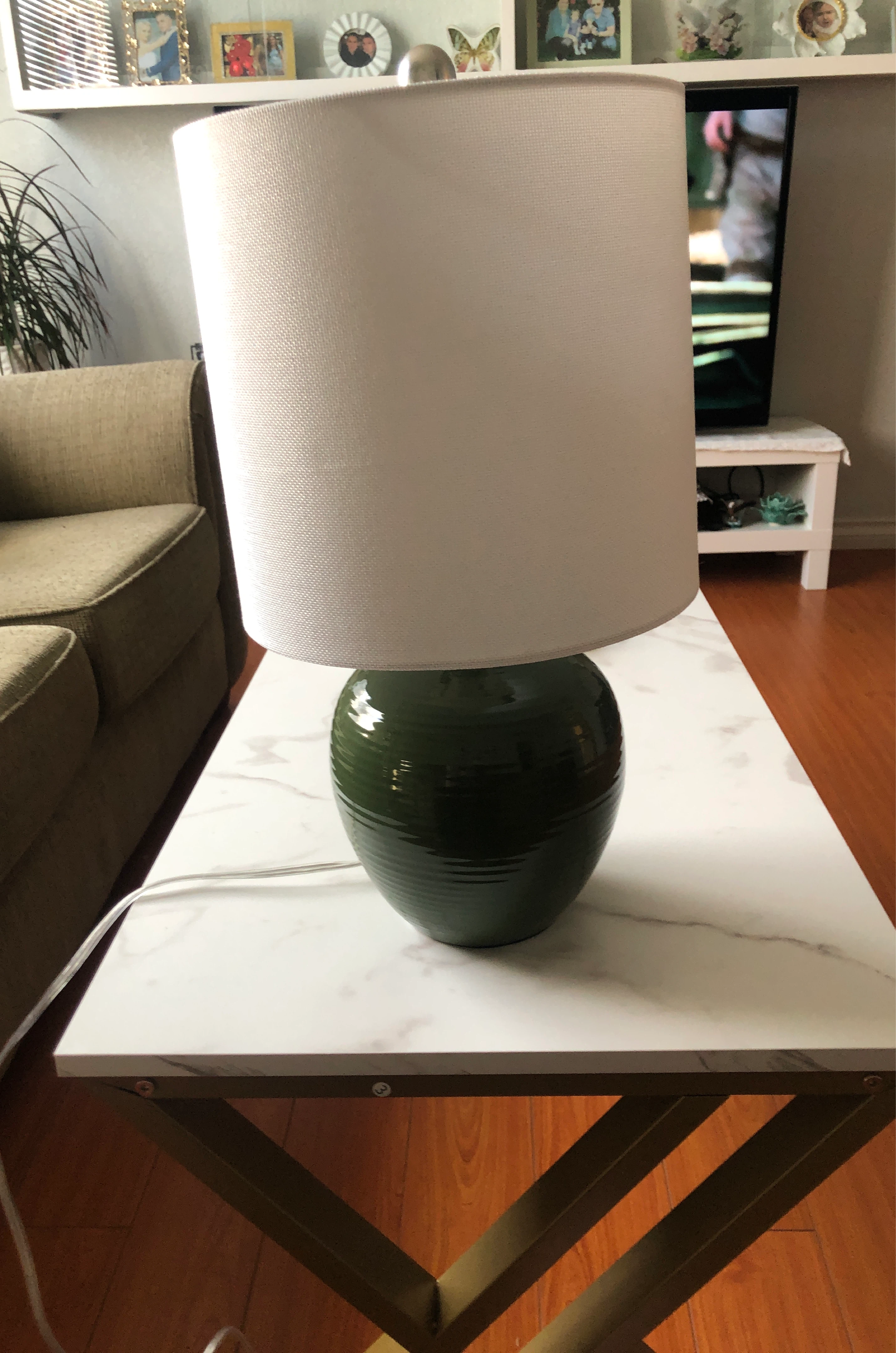 Green Ceramic Table Lamp with White Shade