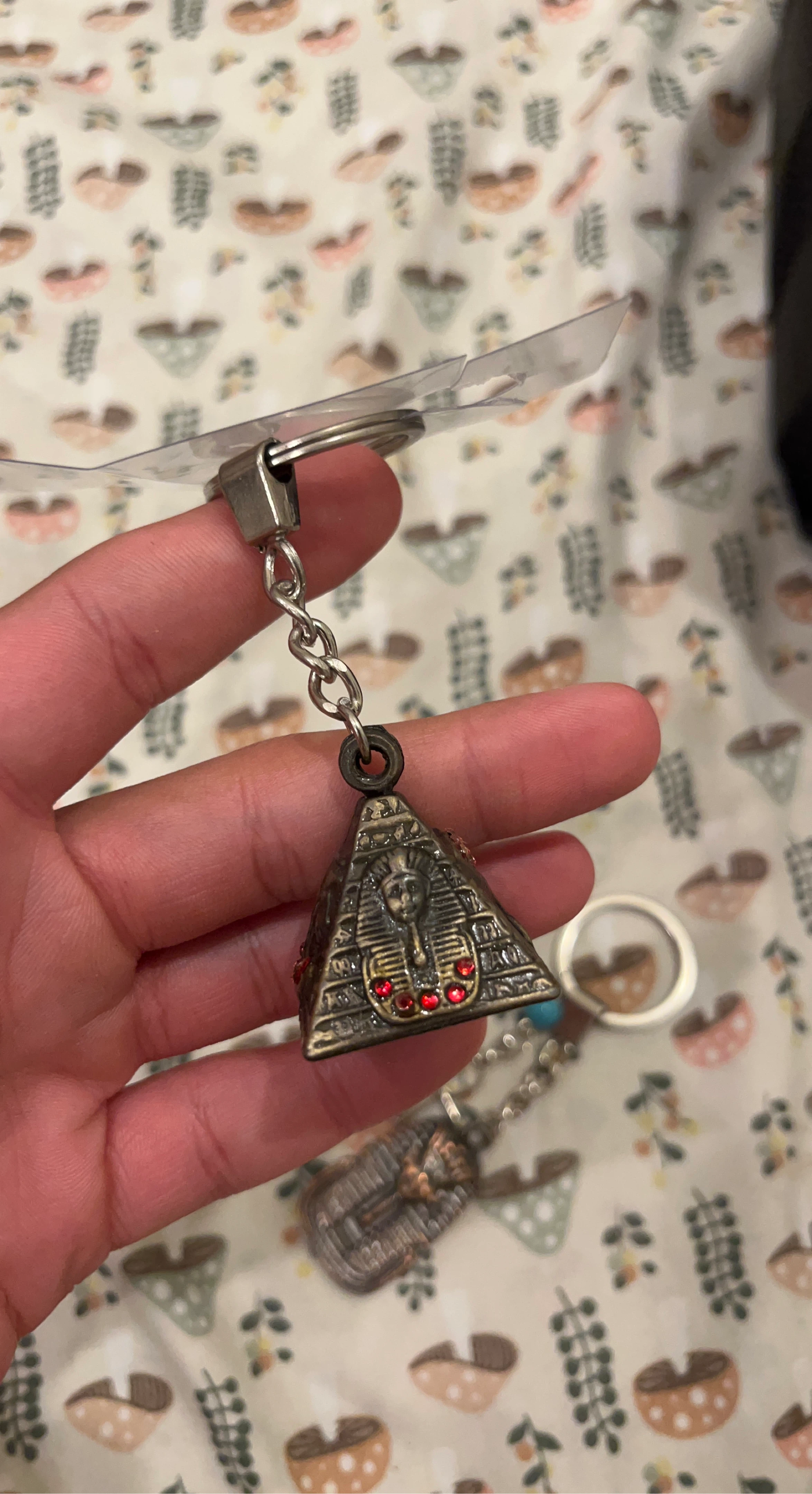Pyramid Charm Keychain with Red Gems