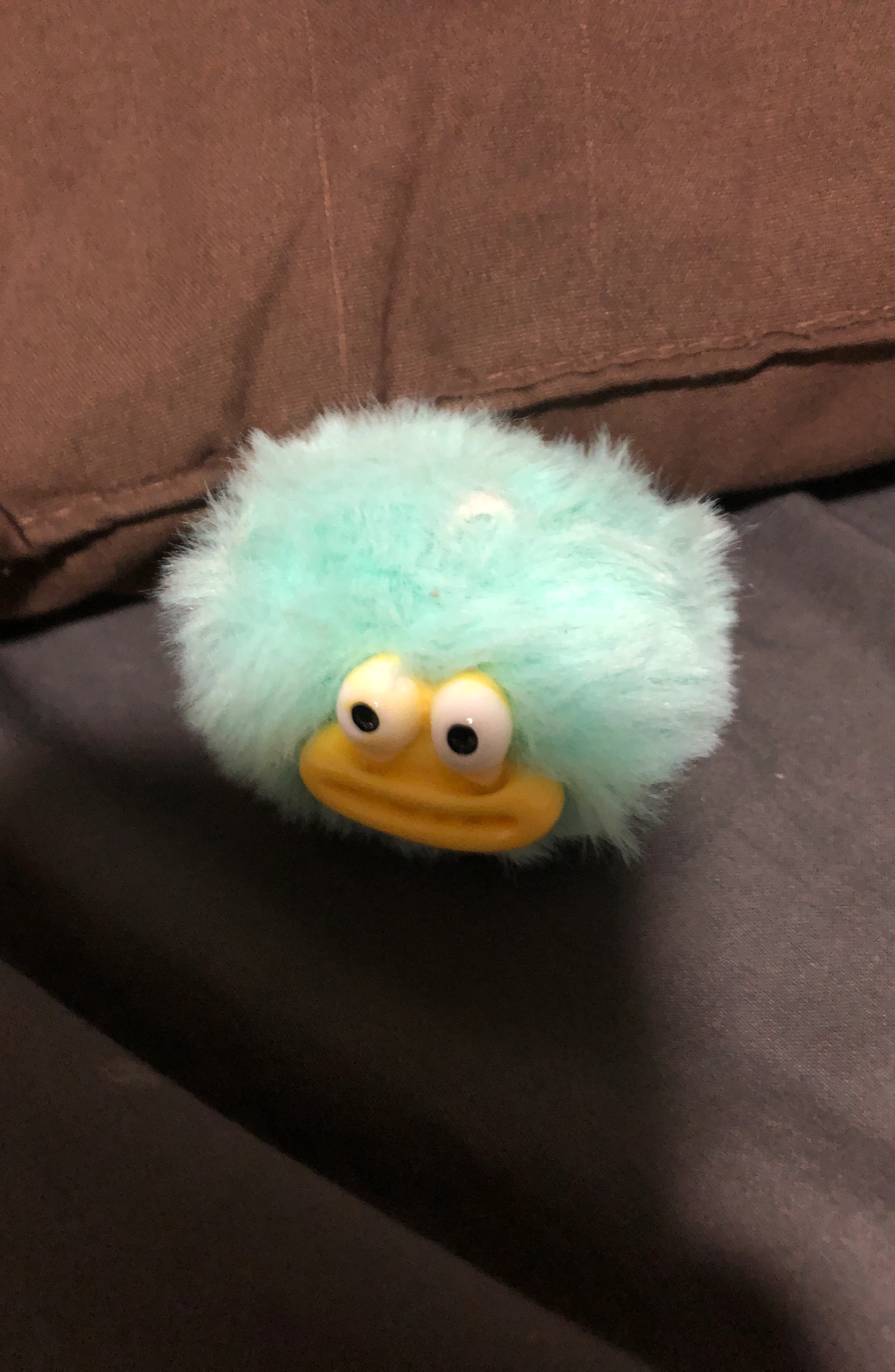 Fluffy Teal Ball Toy with Googly Eyes