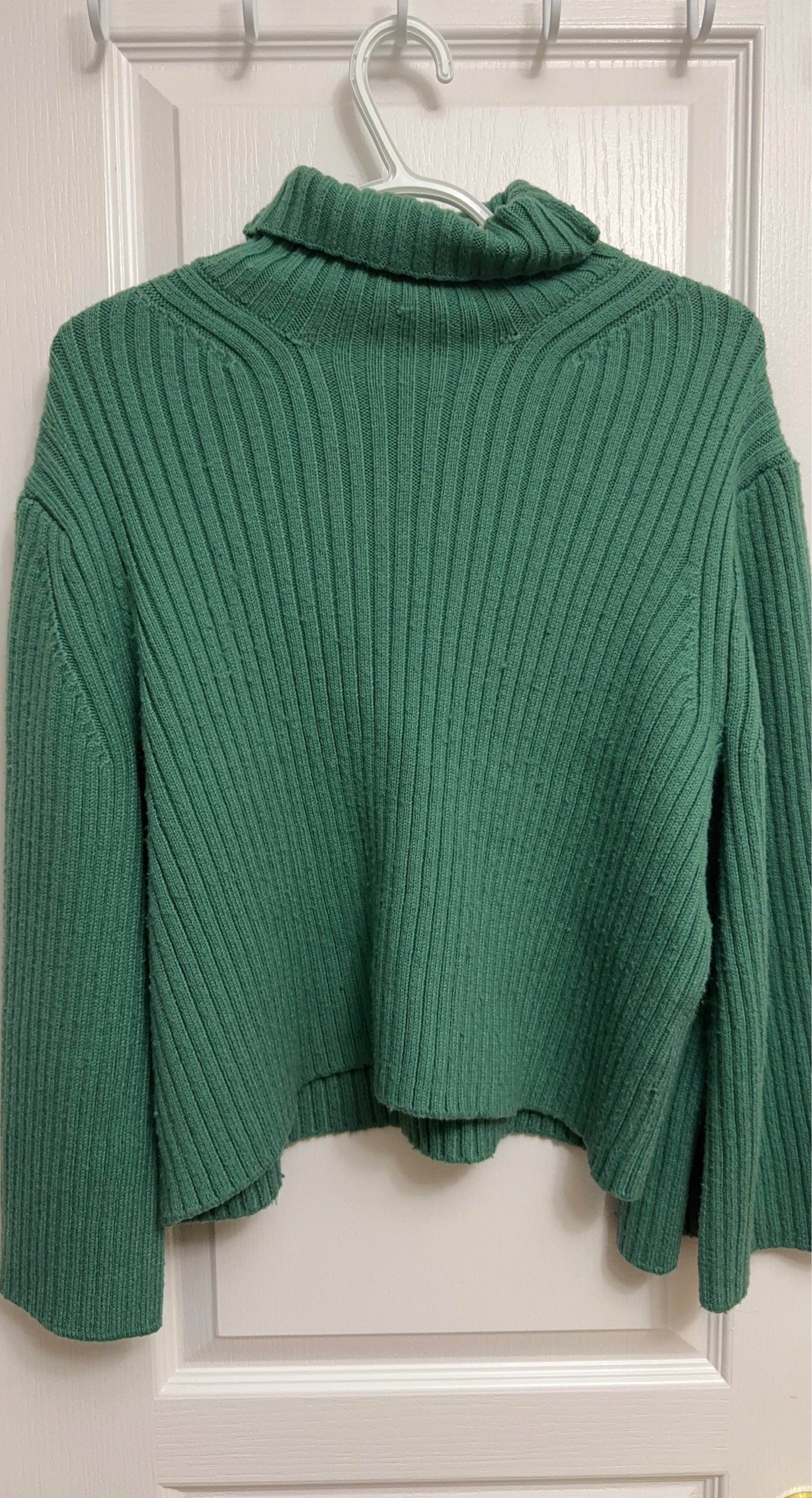 Green Ribbed Turtleneck Sweater