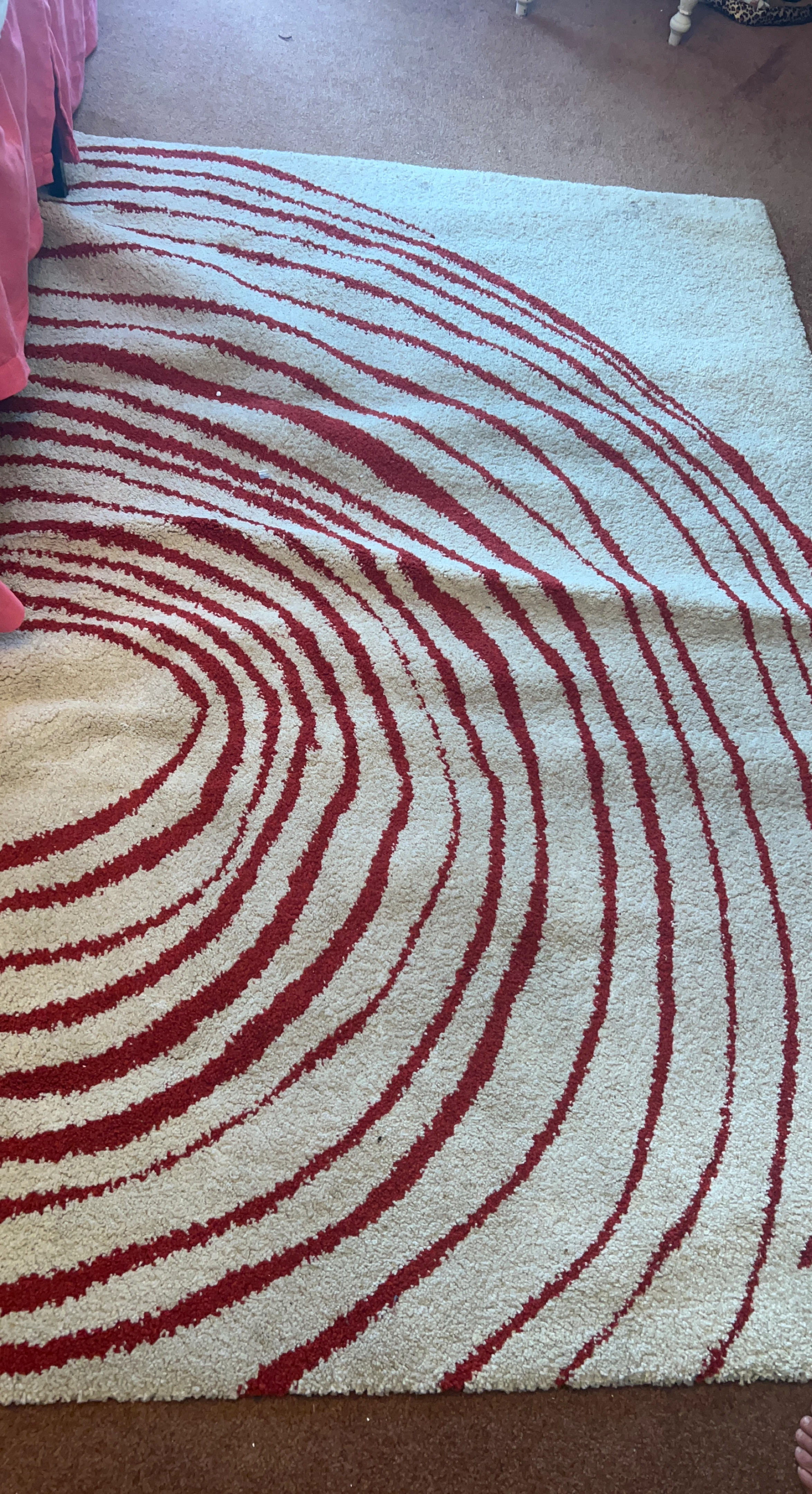 Cream and Red Swirl Area Rug