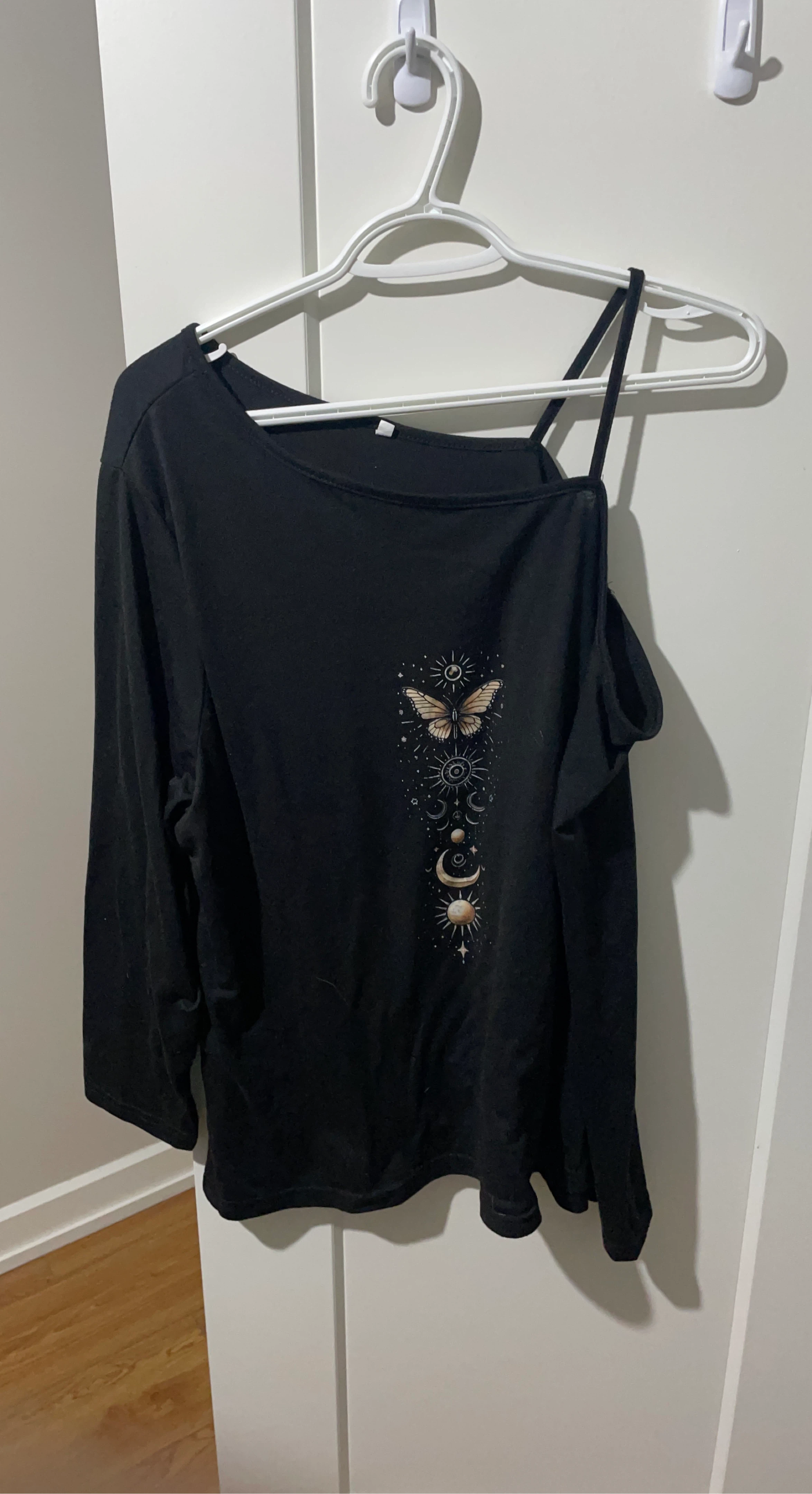 Black Celestial Print Cold Shoulder Top