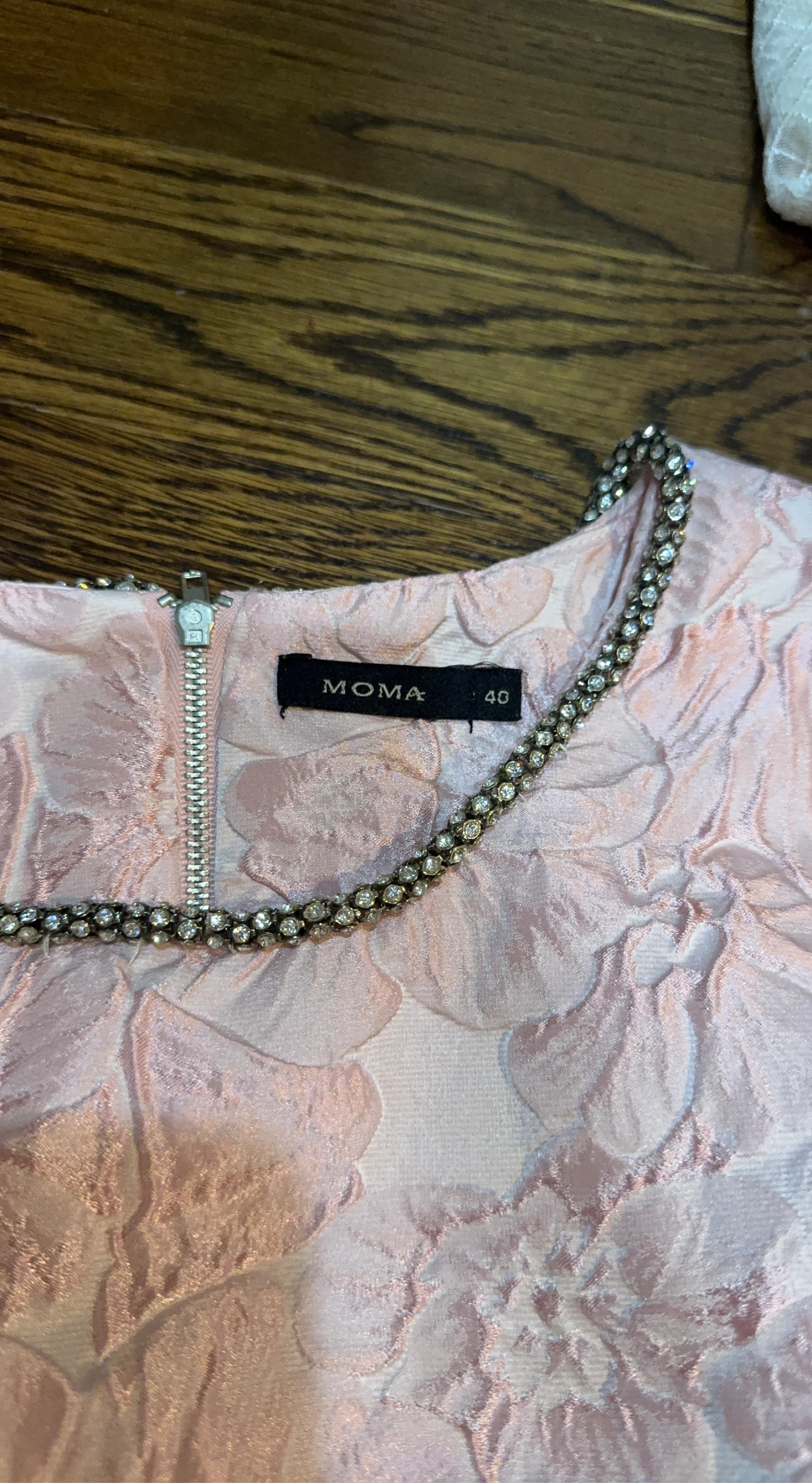 Moma Pink Brocade Embellished Collar Dress Size 40