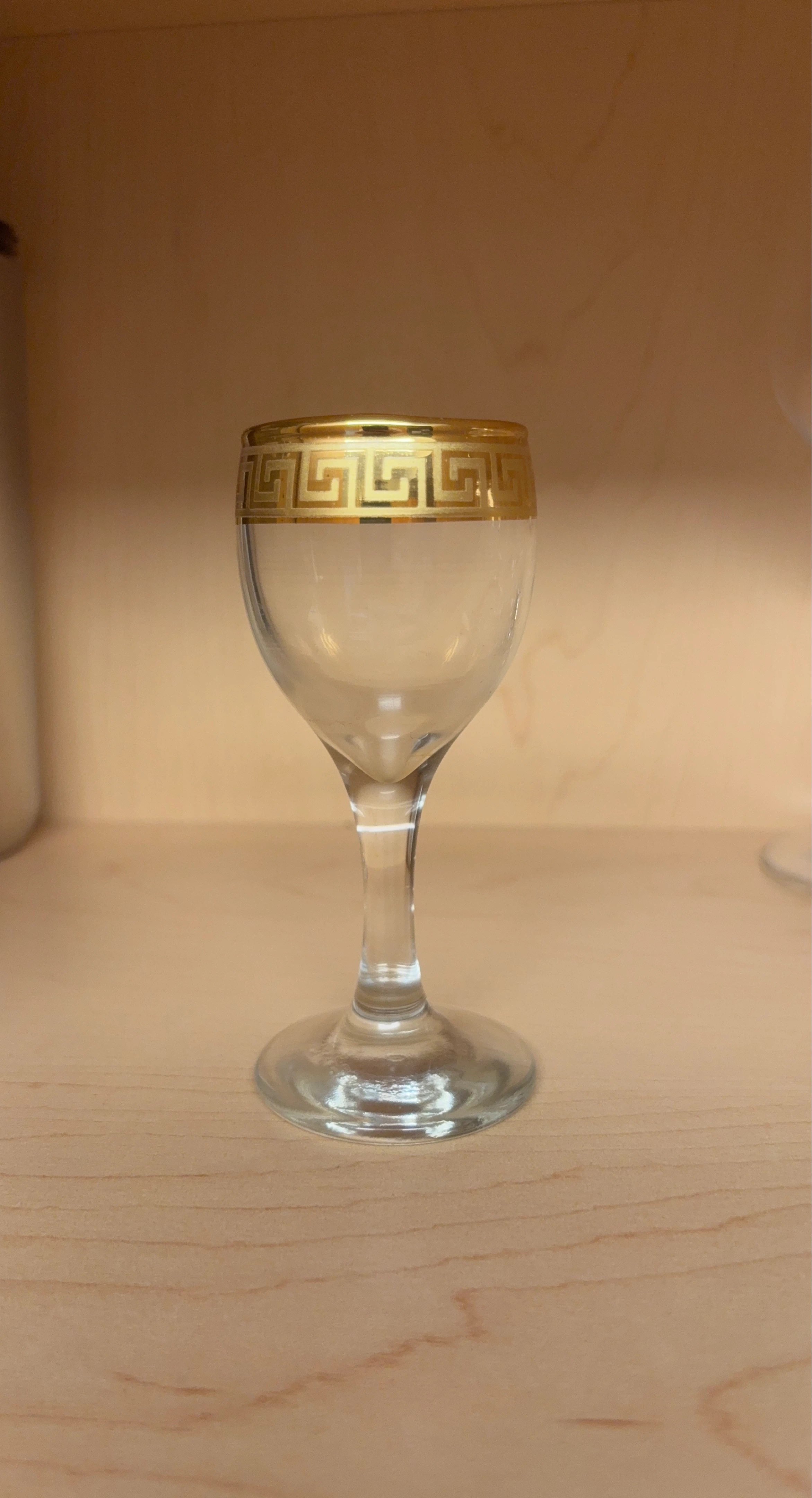 Glass with Gold Greek Key Trim