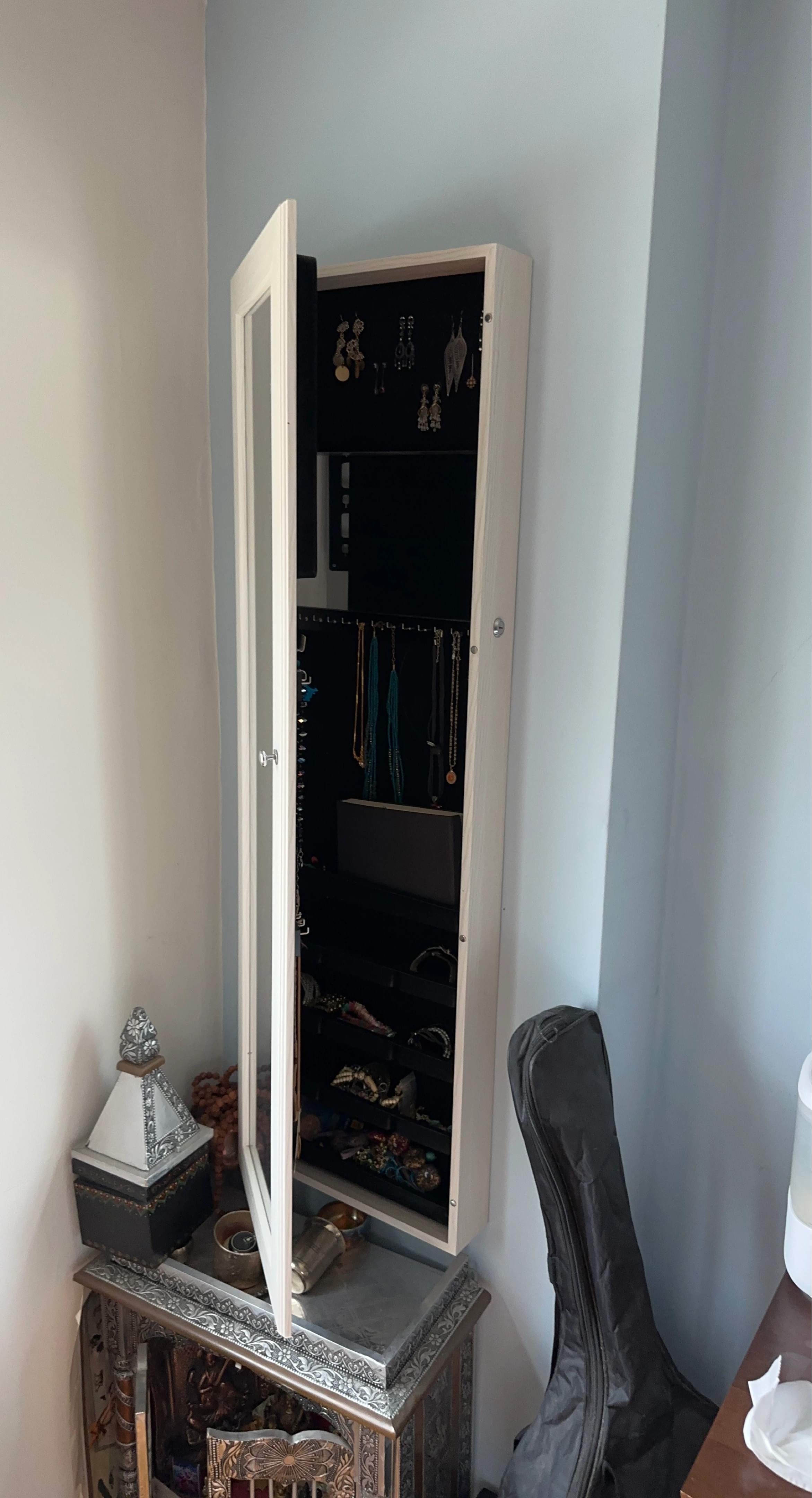 White Mirrored Jewelry Armoire Cabinet