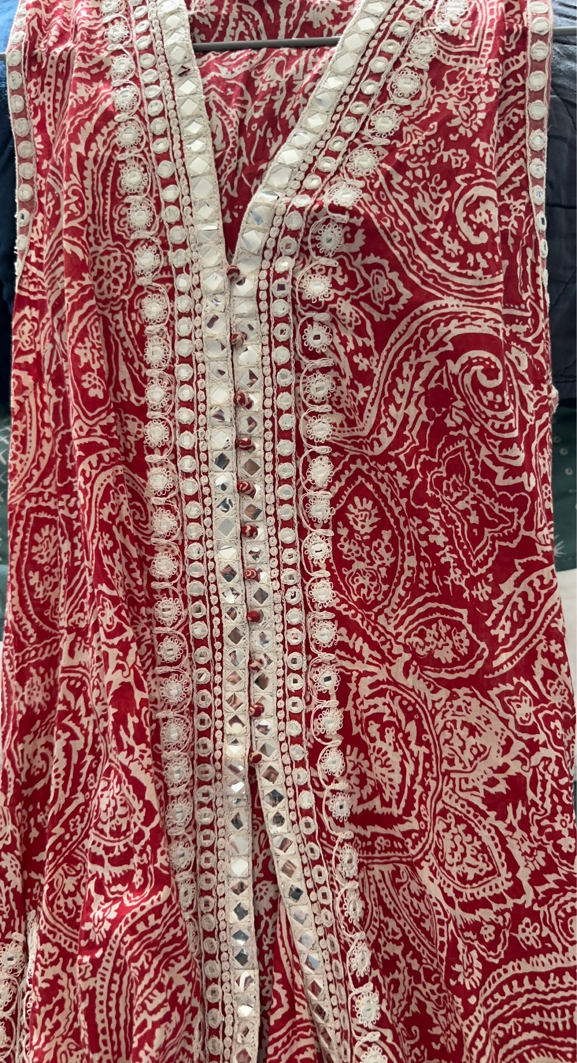 Red Paisley Print Tunic with Mirror Work