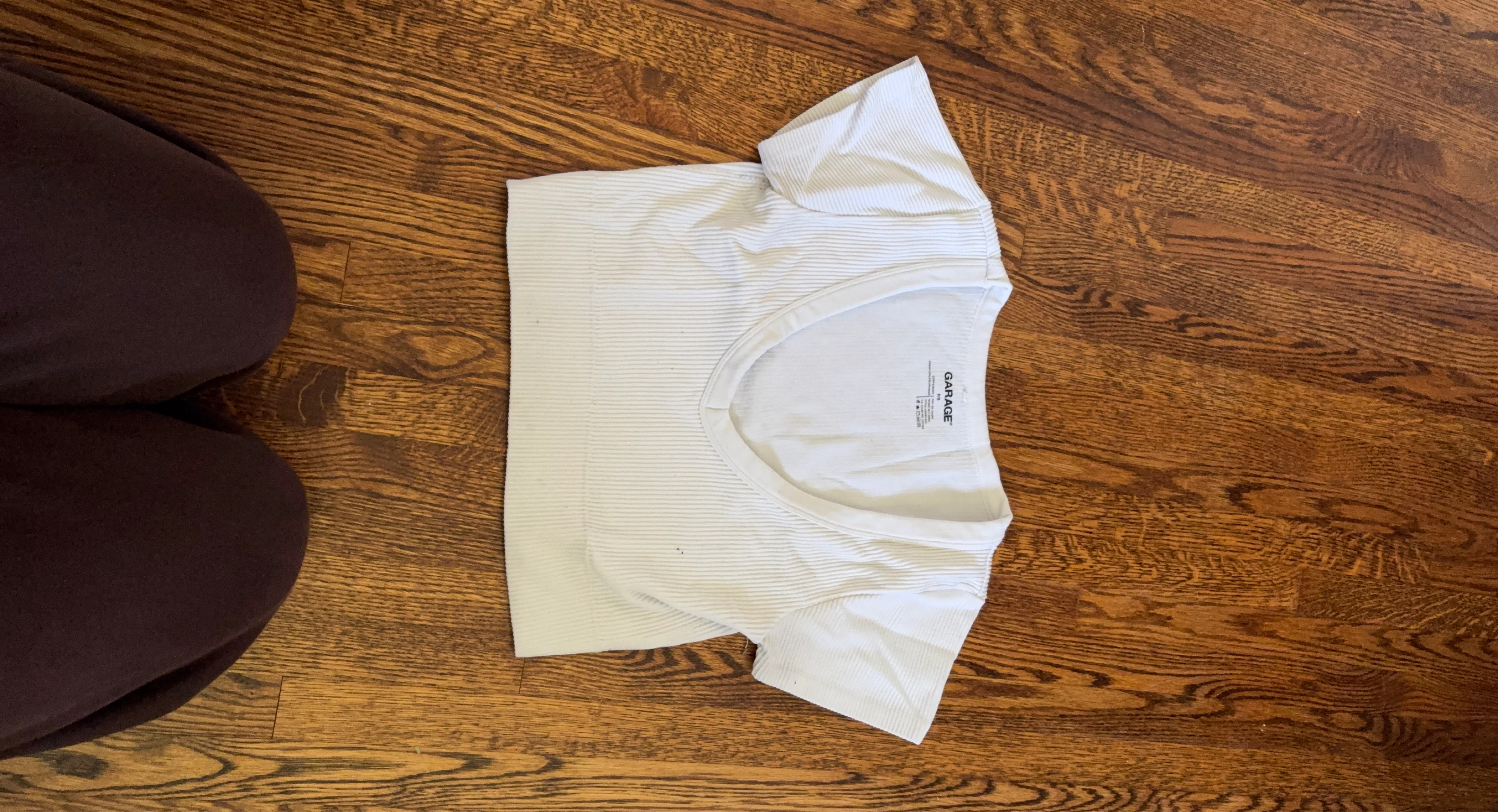 Garage White Ribbed Cropped T-Shirt - Size P/S