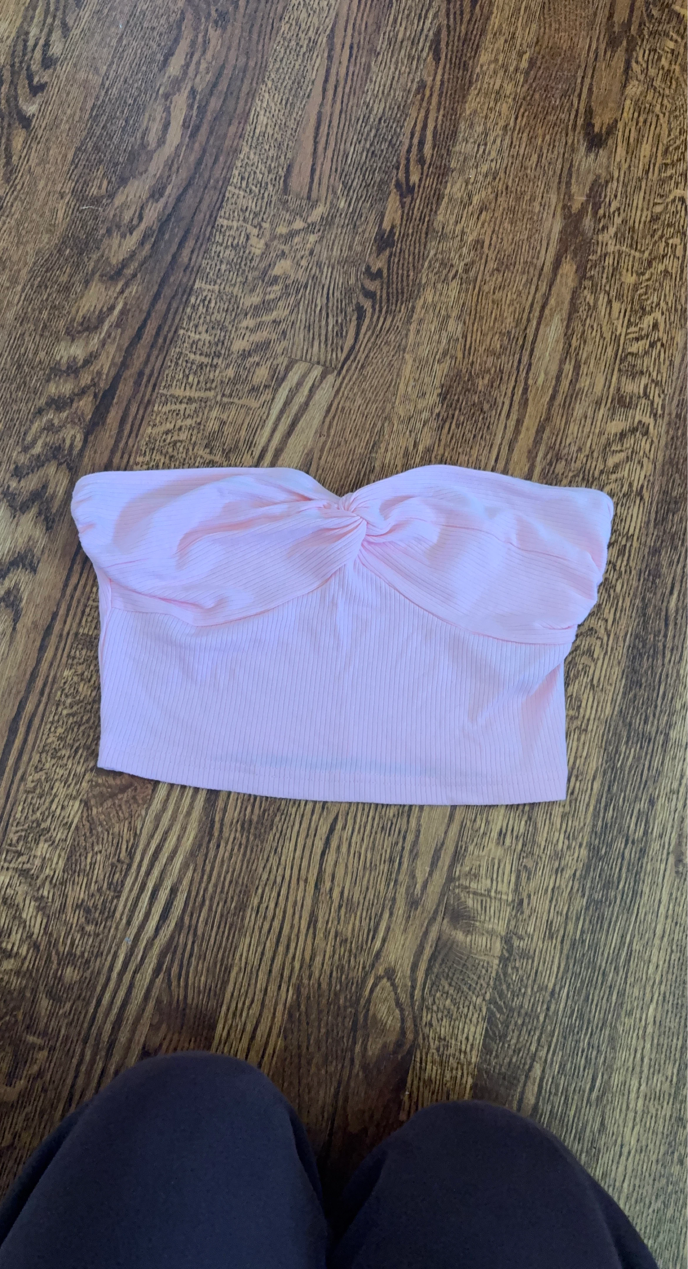 Pink Ribbed Twist Front Tube Top