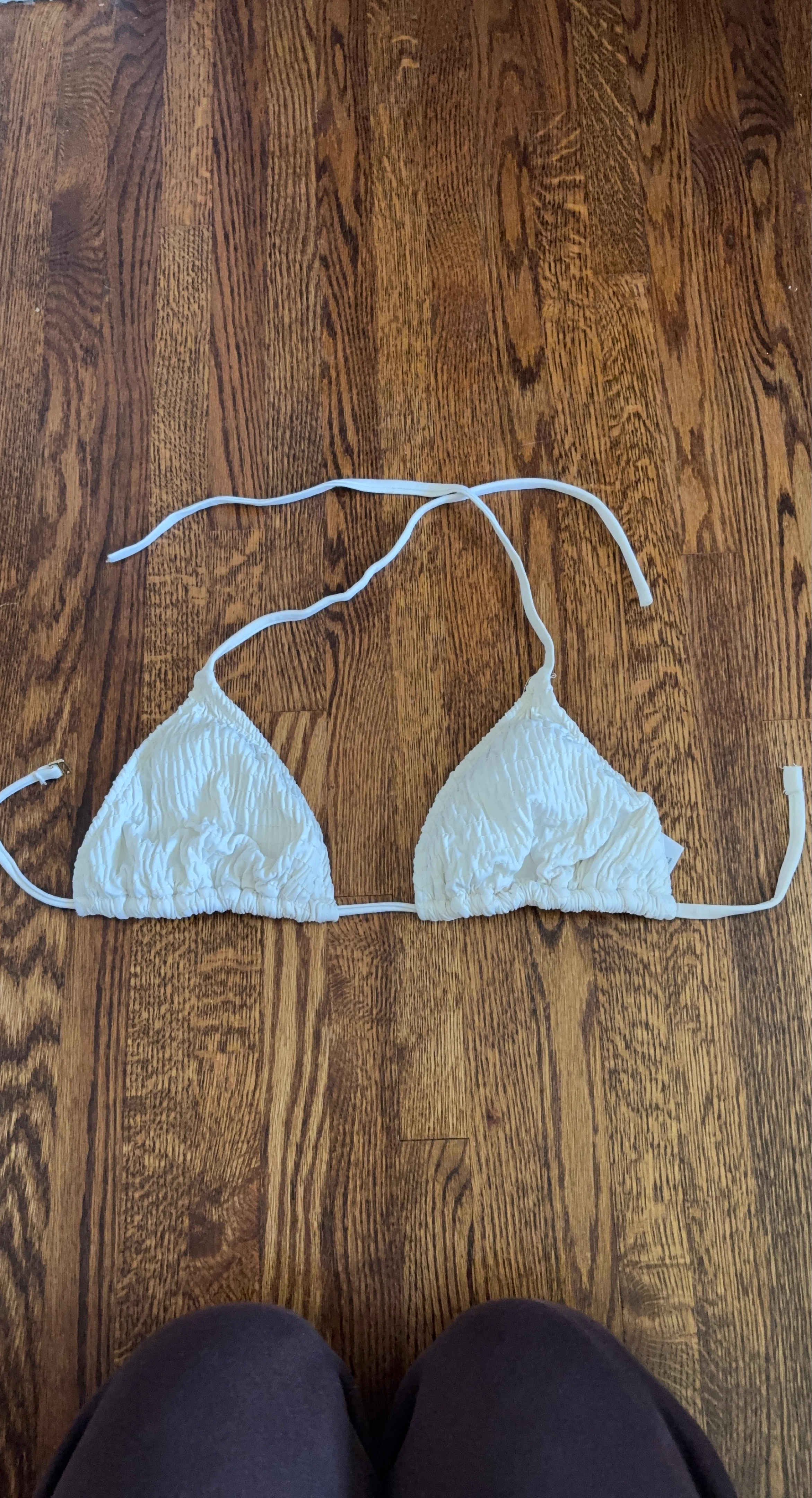 White Textured Triangle Bikini Top