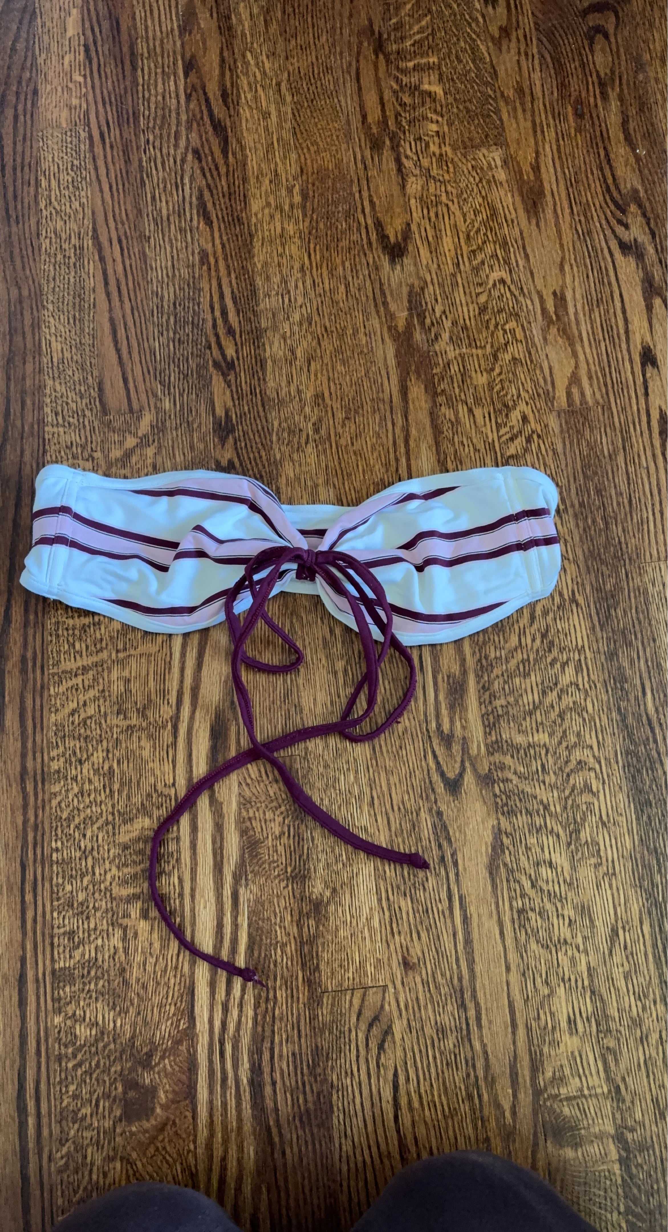 Strapless Bikini Top with Burgundy and Pink Stripes