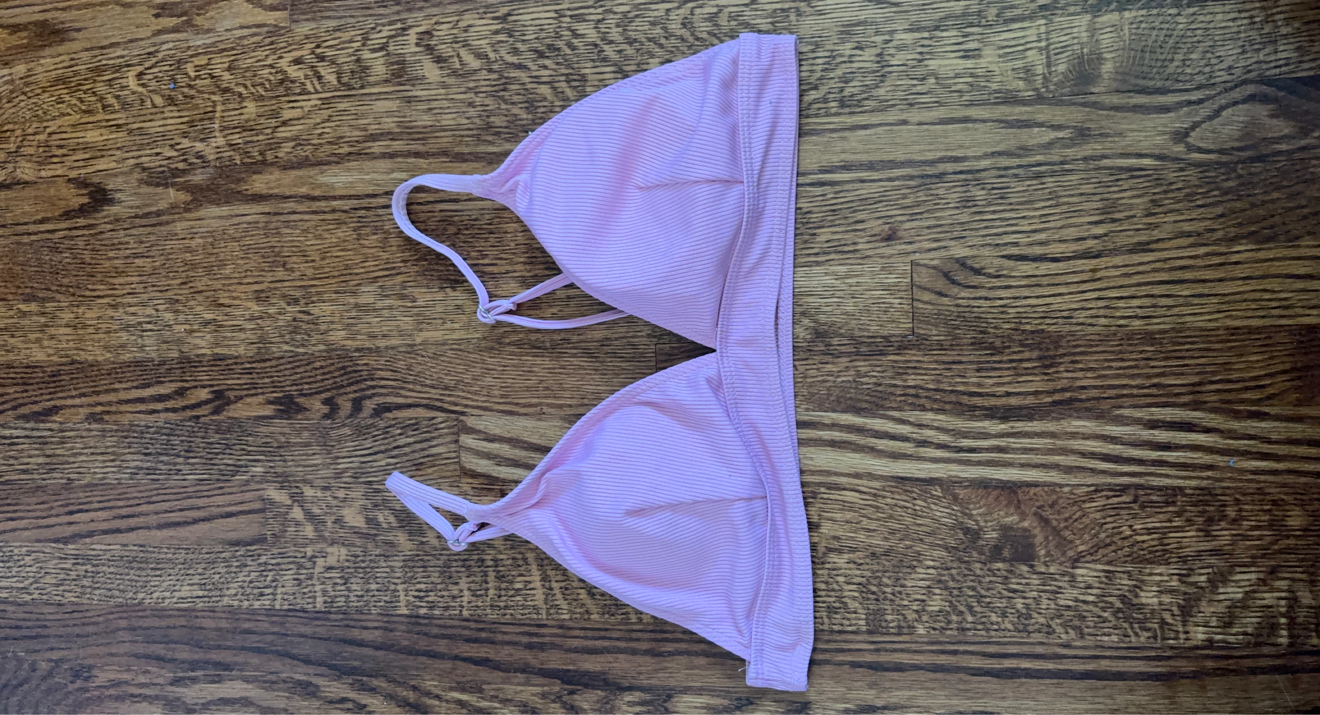 Pink Ribbed Triangle Bikini Top