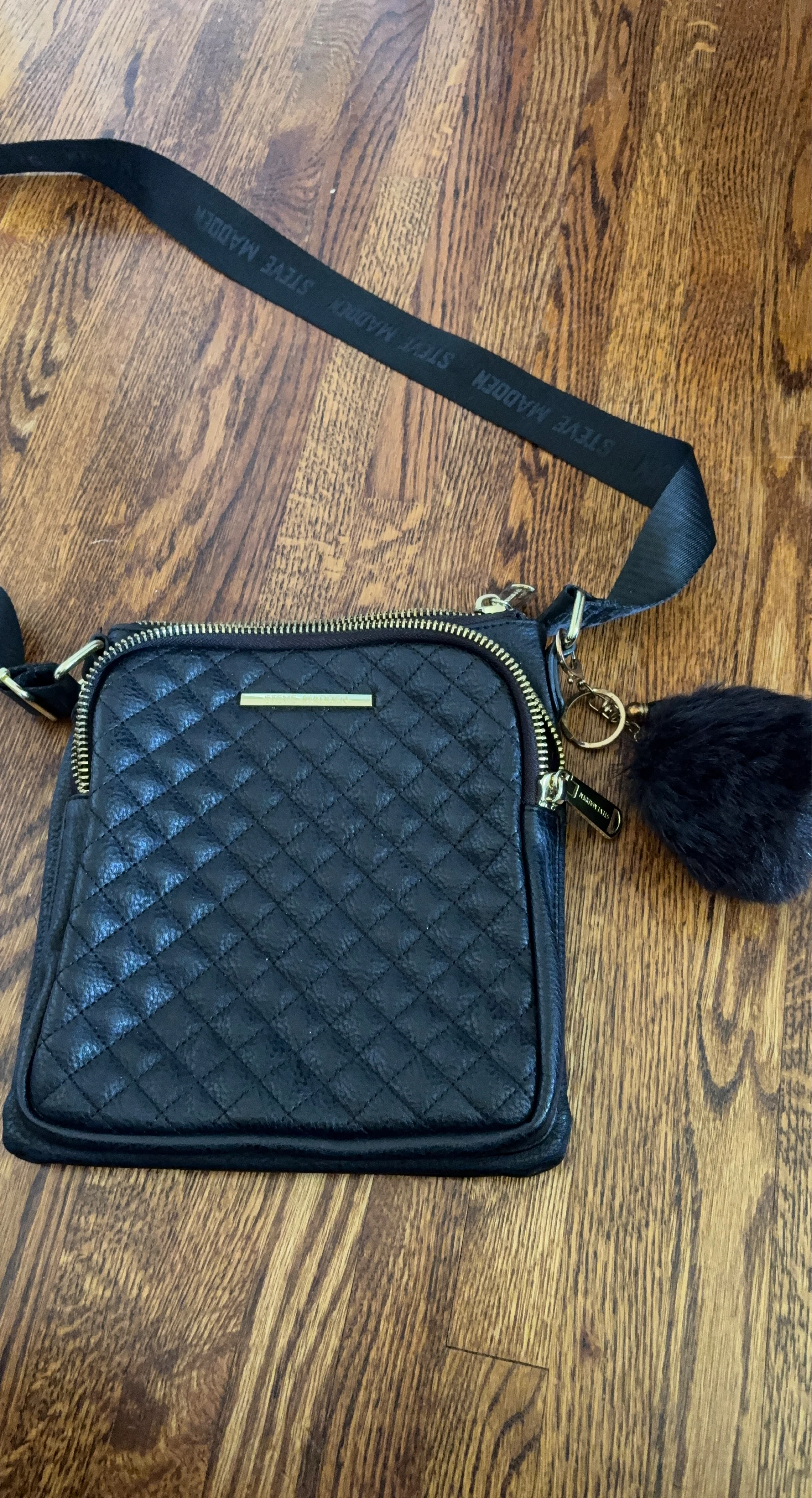 Steve Madden Quilted Crossbody Bag with Faux Fur Pom