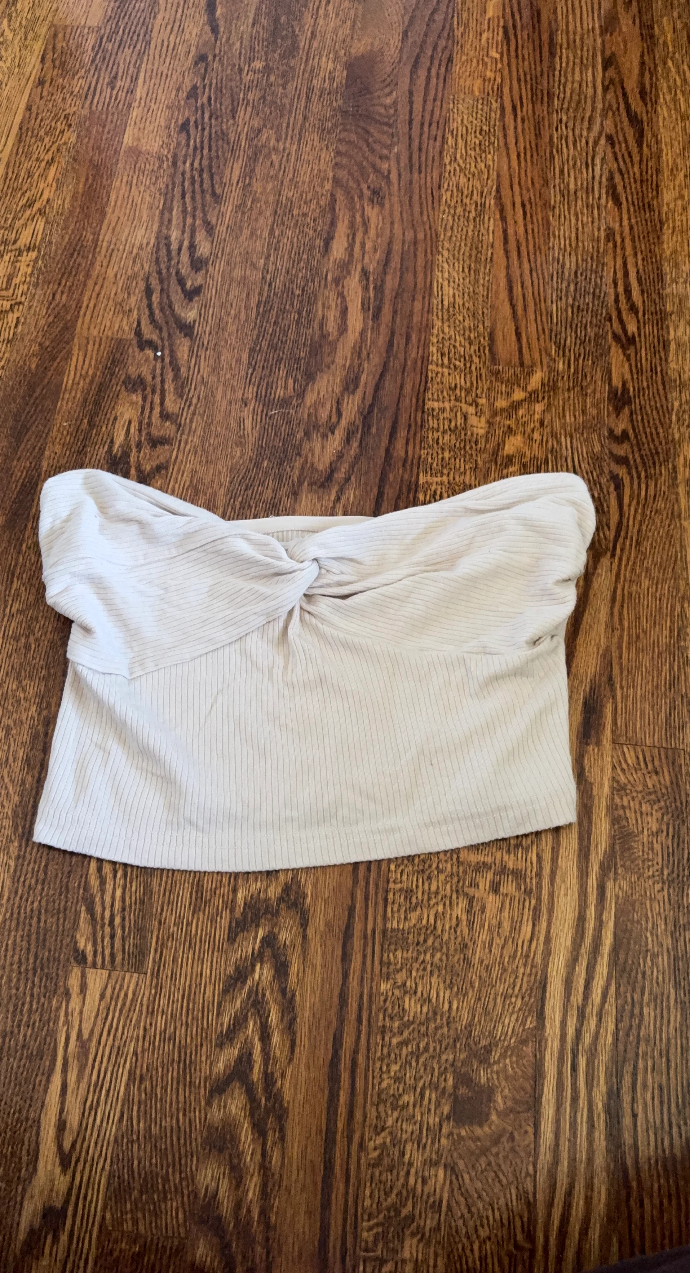 Cream Ribbed Twist Front Bandeau Top