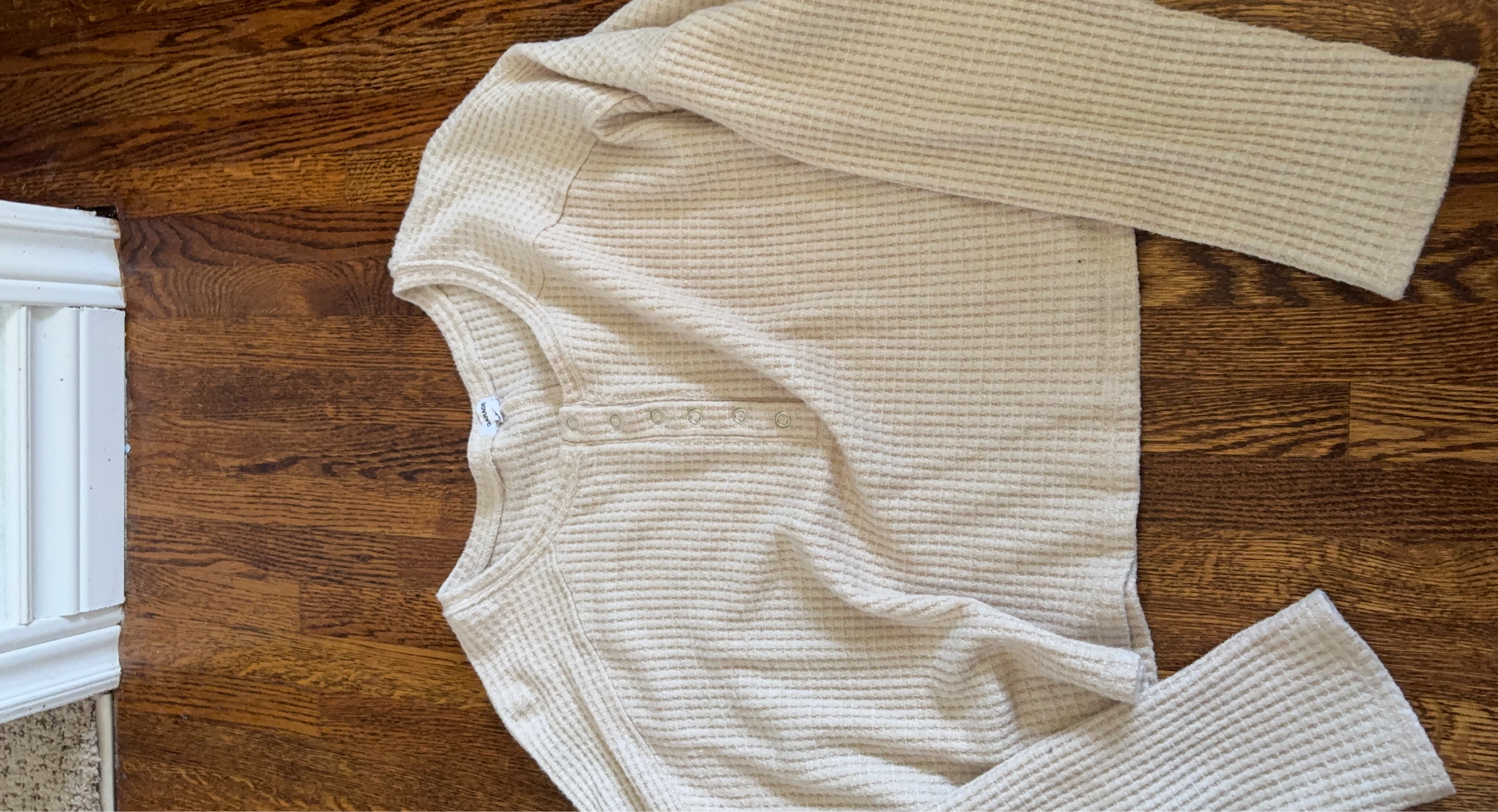 Garage Beige Waffle Knit Henley Long Sleeve Top - photo 2