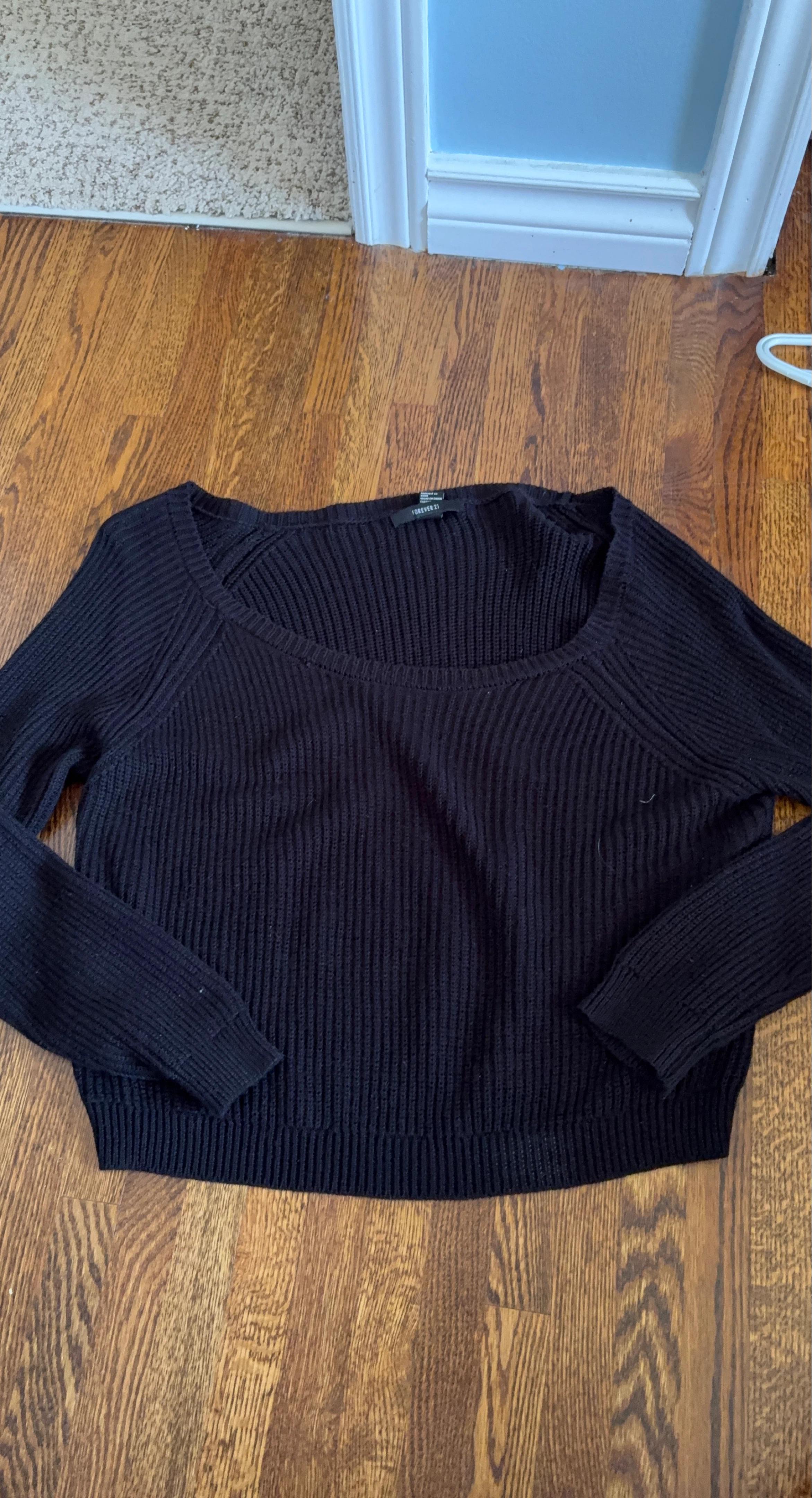 Forever 21 Black Ribbed Square Neck Sweater