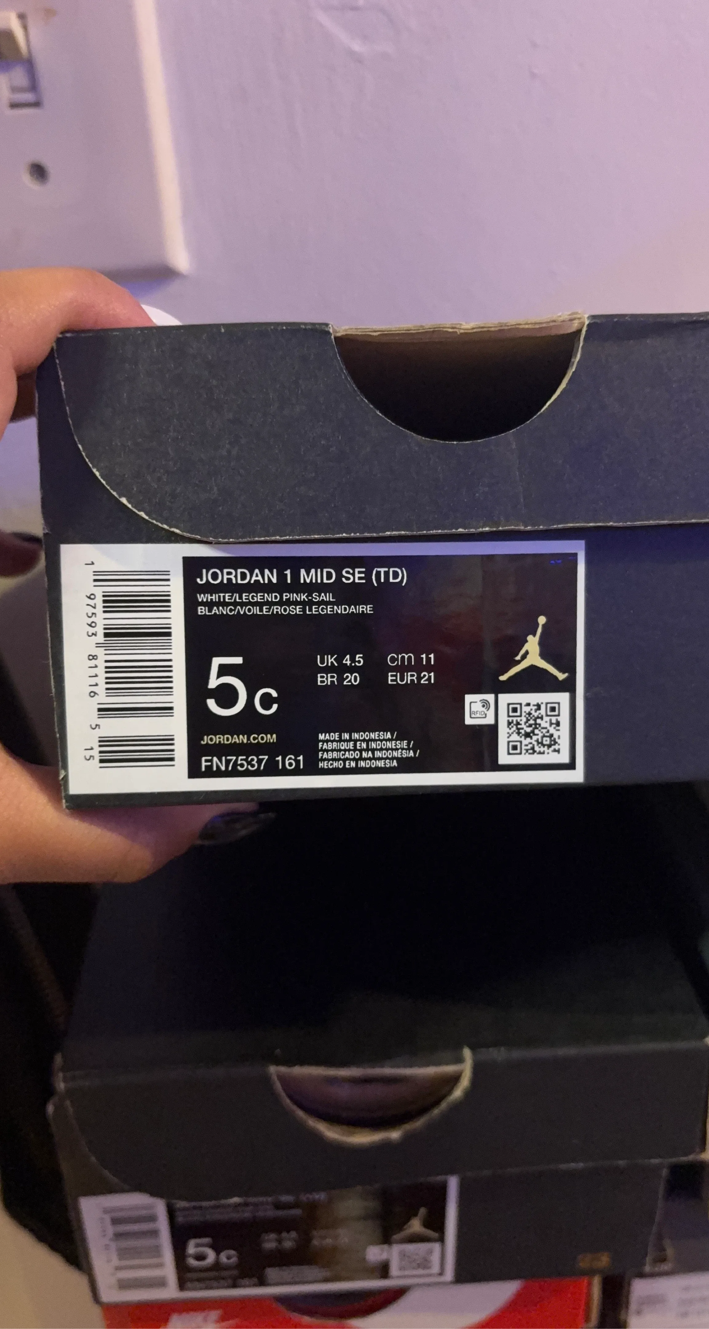 Jordan 1 Mid SE TD Toddler Shoes White/Legend Pink-Sail Size 5c