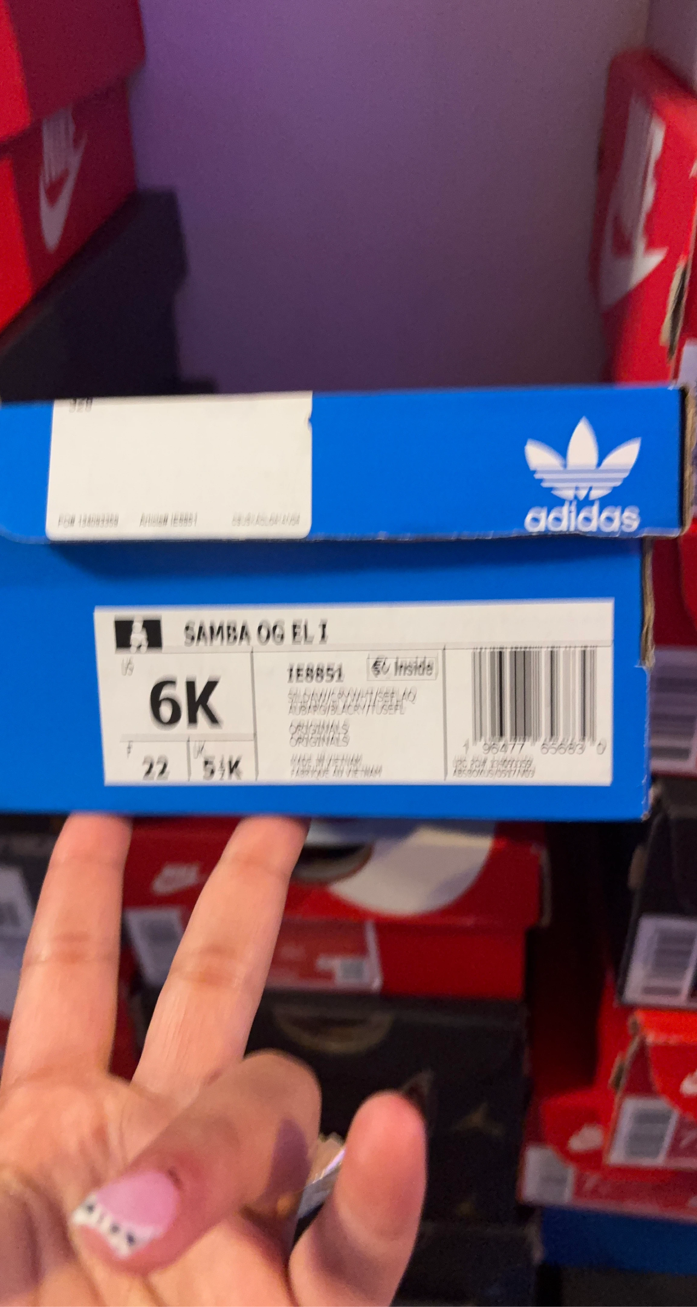 Adidas Samba OG EL I Lavender Kids Shoes Size 6K