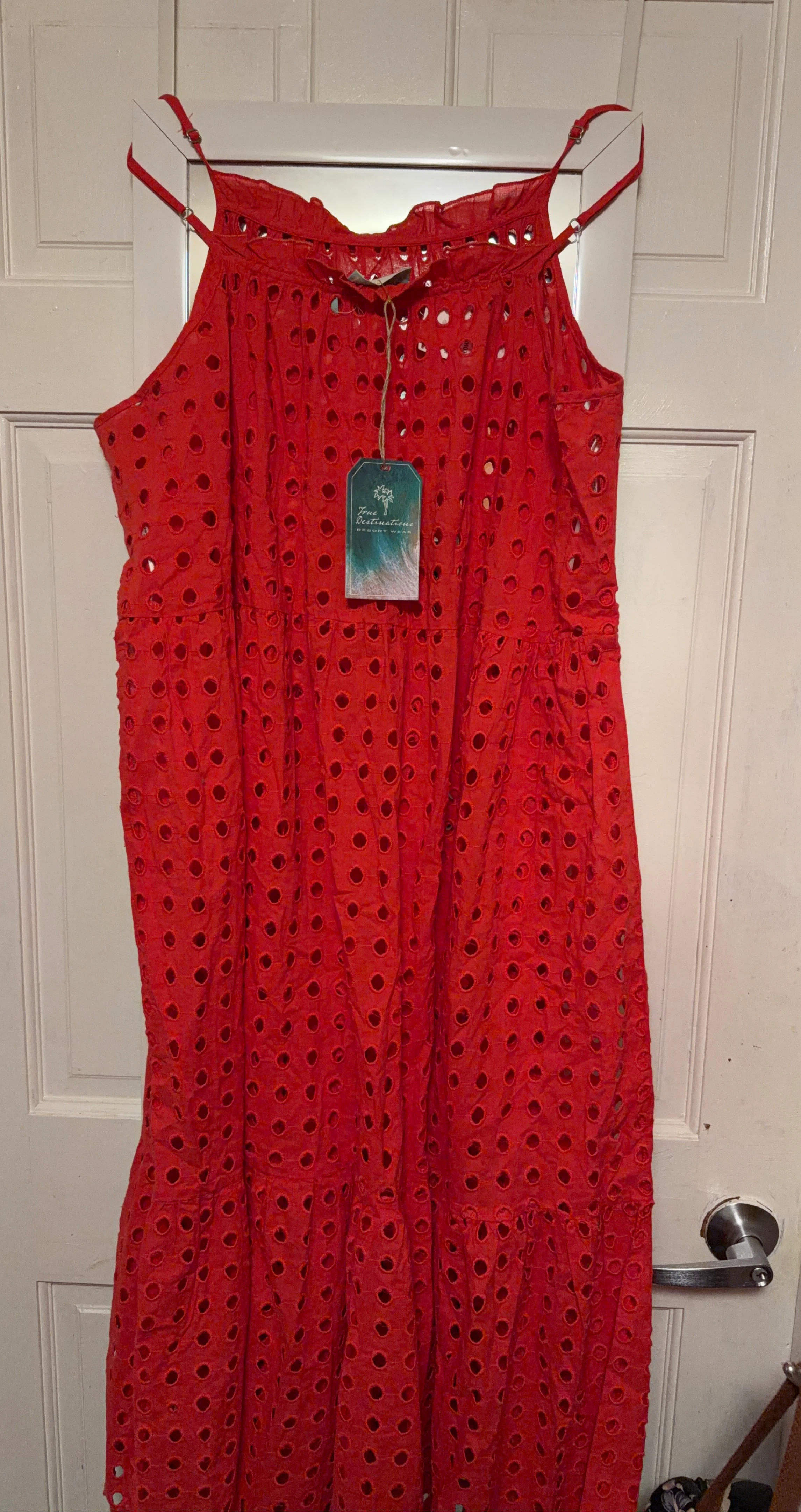 True Destinations Resort Wear Red Eyelet Dress