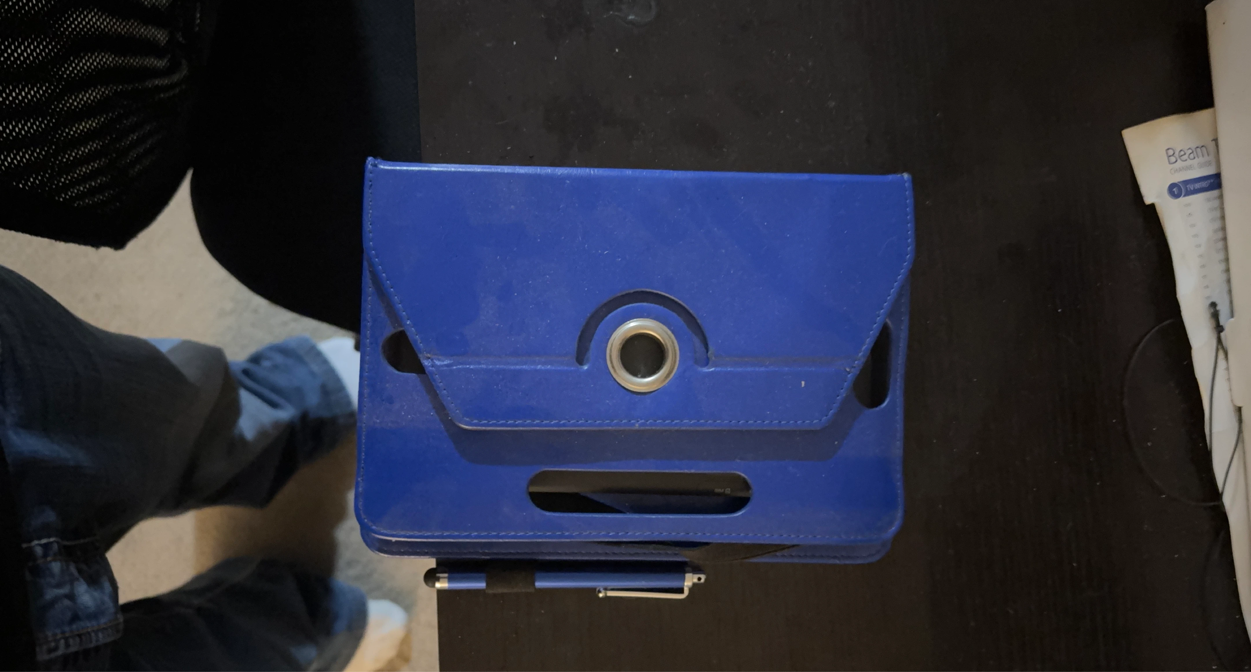 Blue Rotating Tablet Case with Stylus Holder