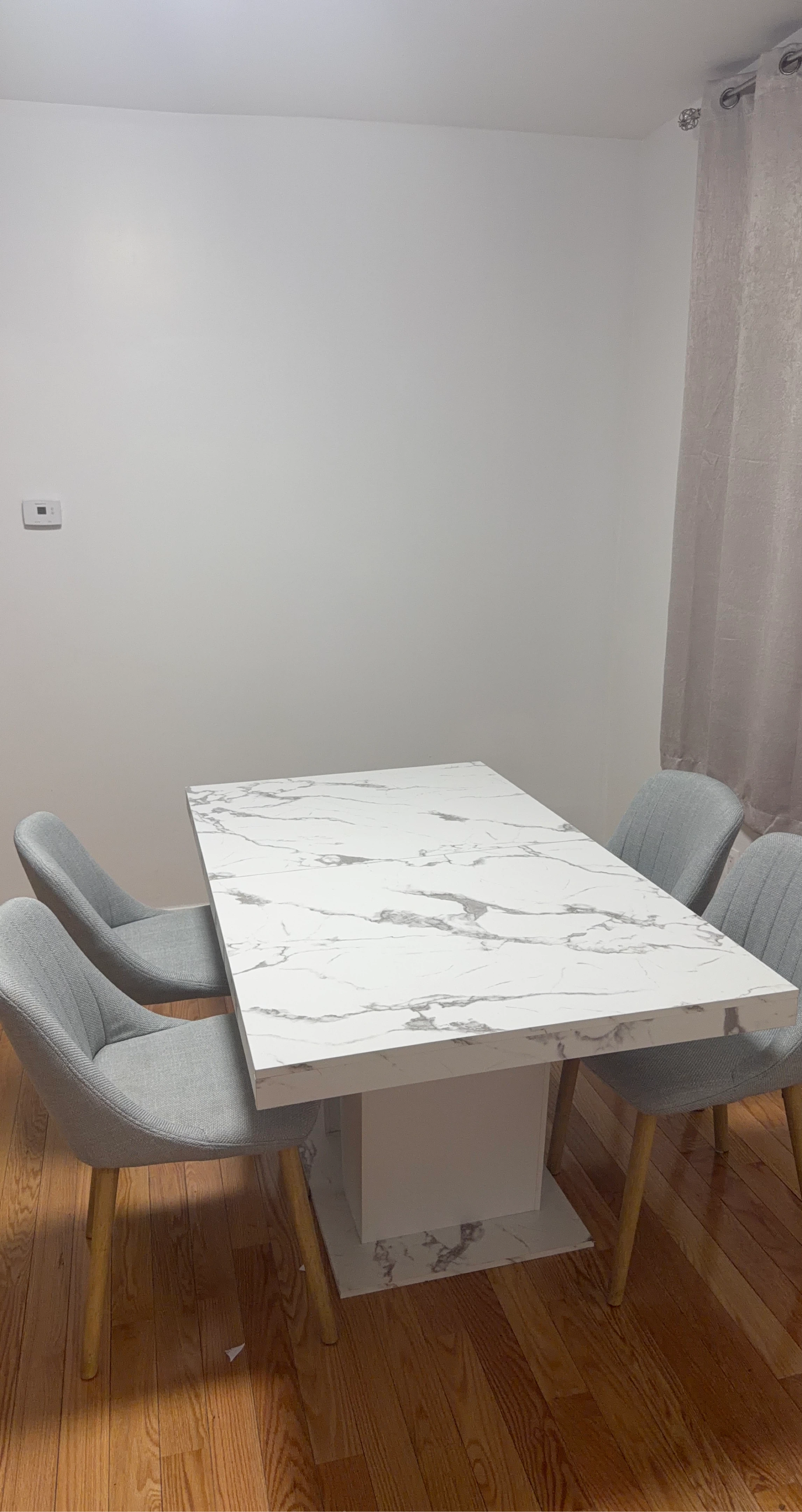 Marble Top Dining Table with 4 Grey Chairs