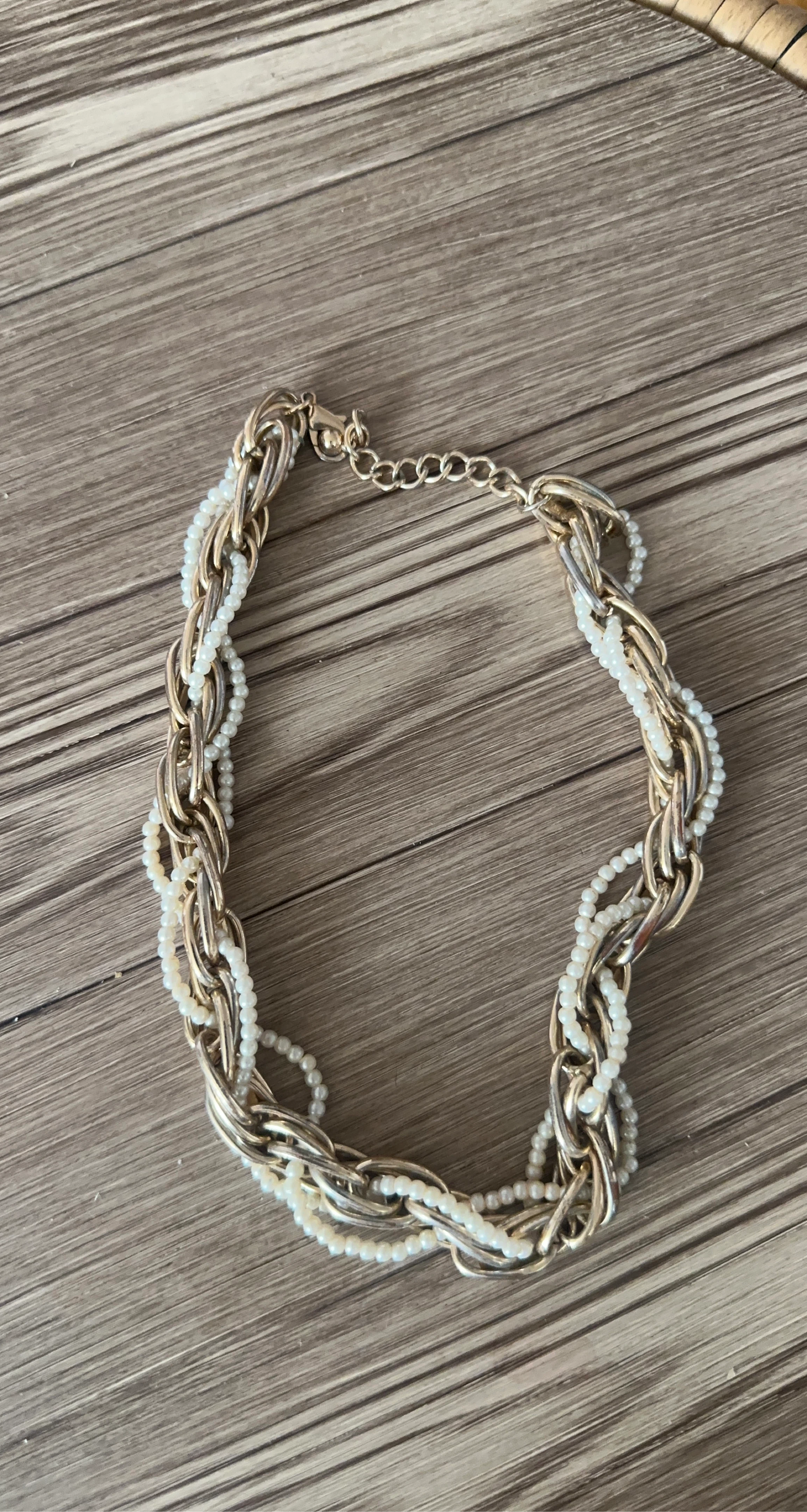 Gold Tone Chain and Pearl Necklace