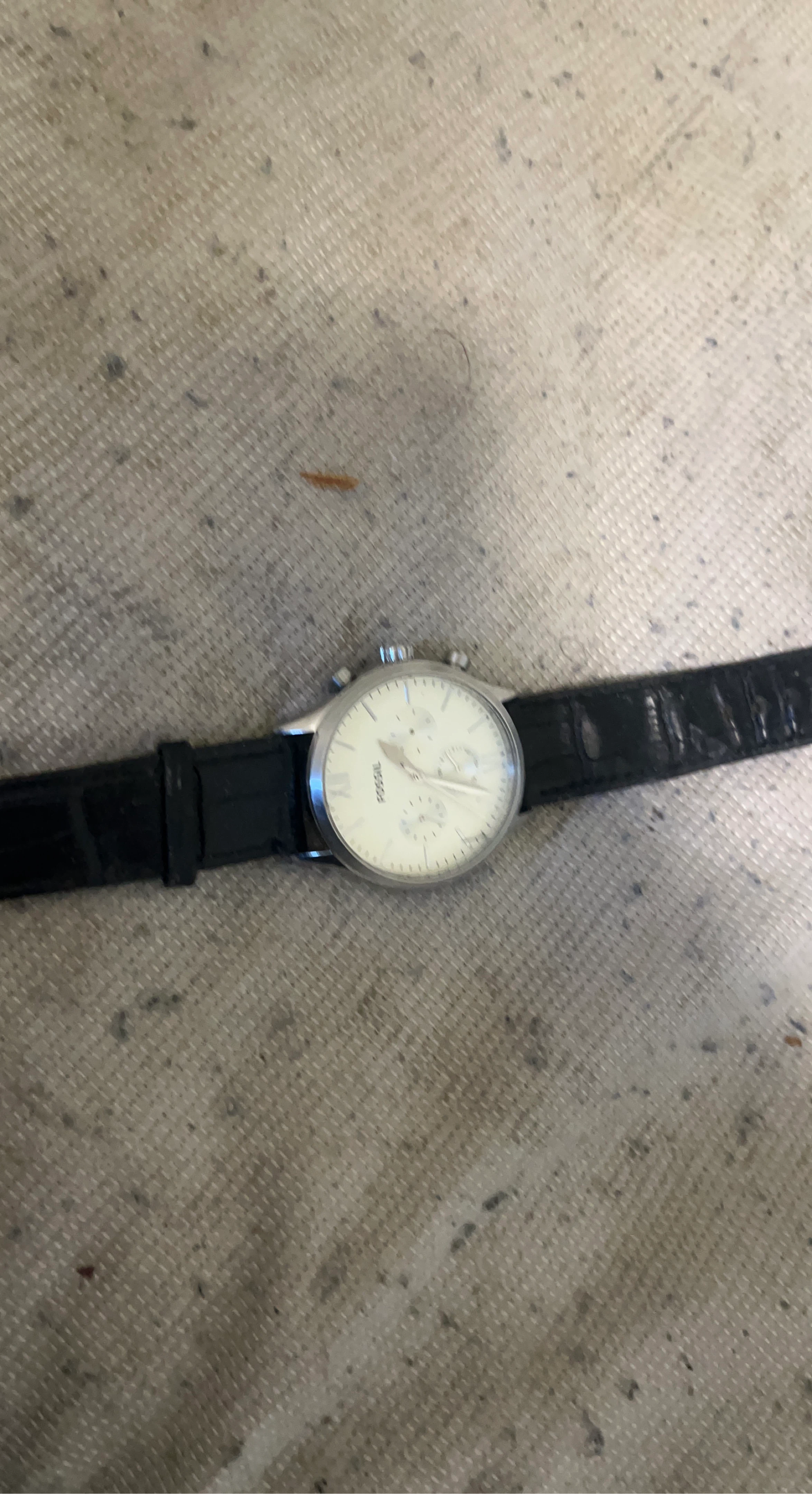Fossil Chronograph Watch with Black Leather Band