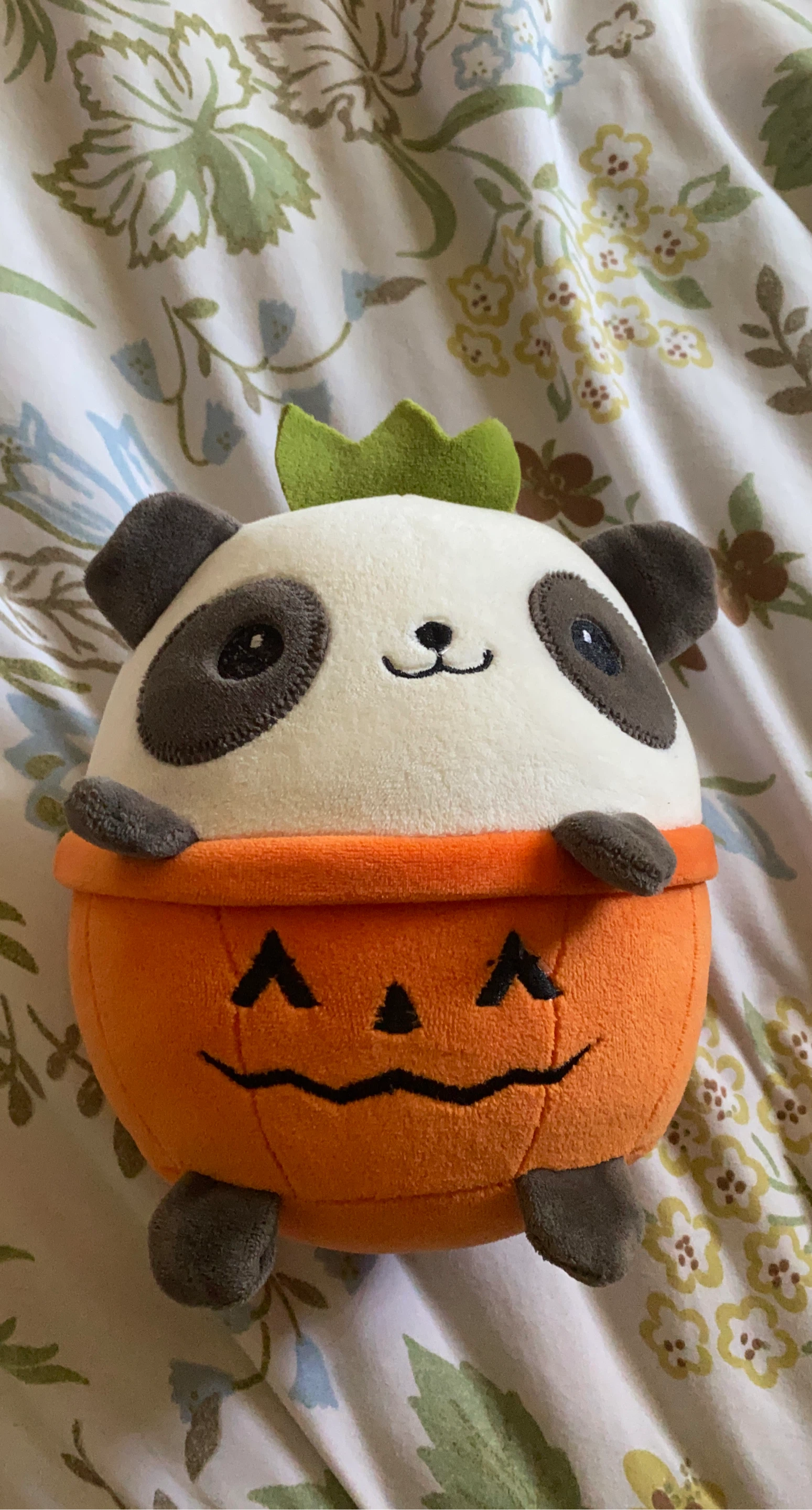 Plush Panda in Pumpkin Costume