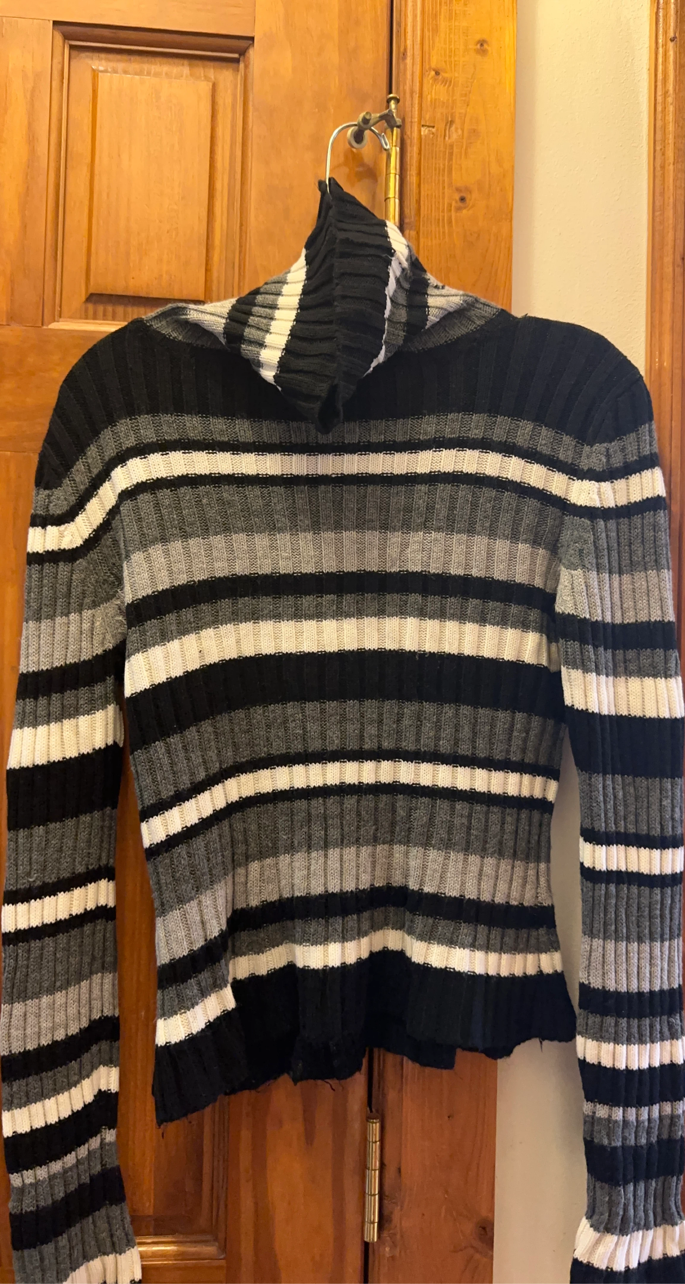 Charlotte Rose Striped Turtleneck Sweater - Black/White/Grey