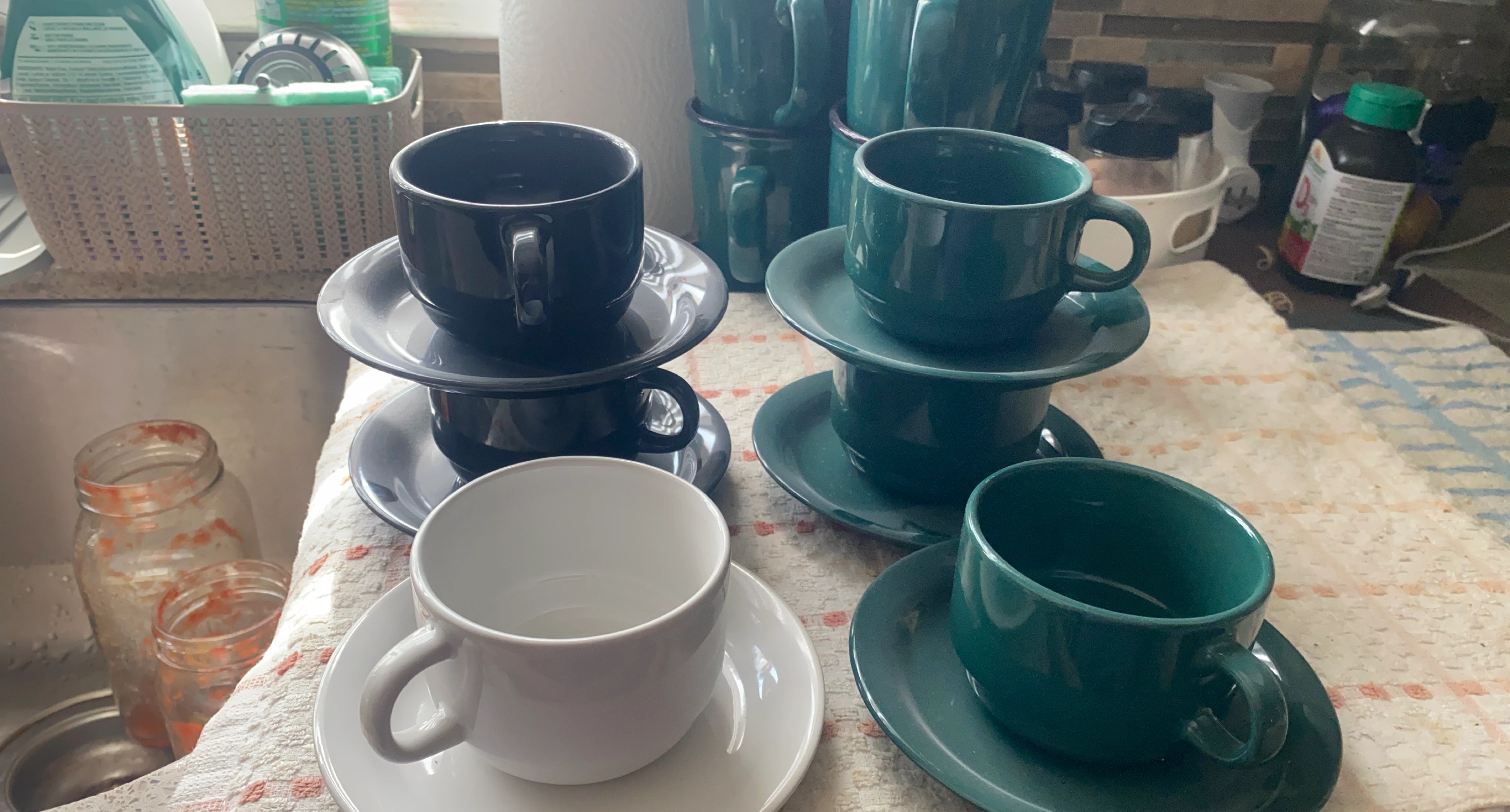 Set of 4 Ceramic Cups and Saucers