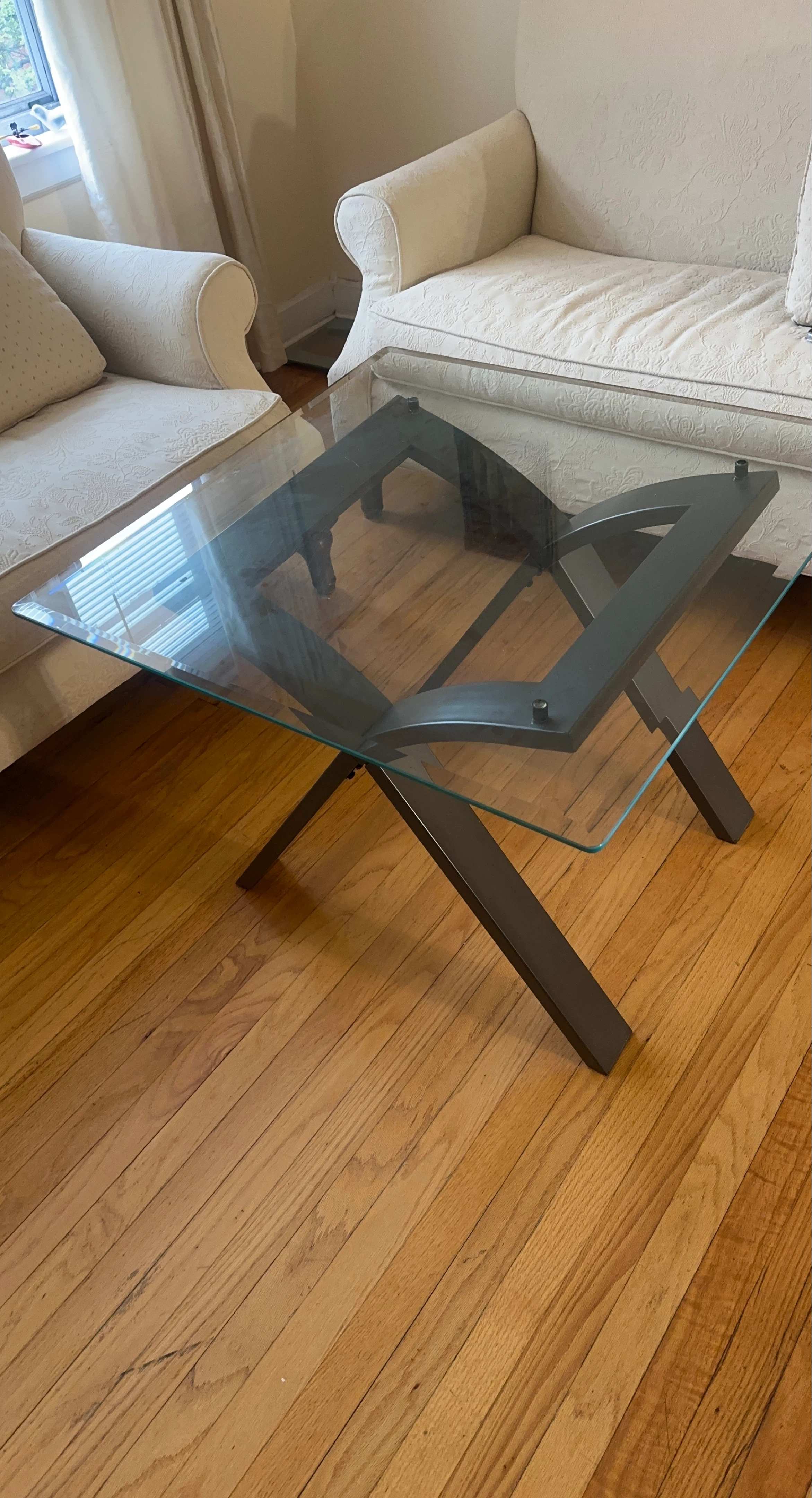 Glass Top Coffee Table with Metal Base