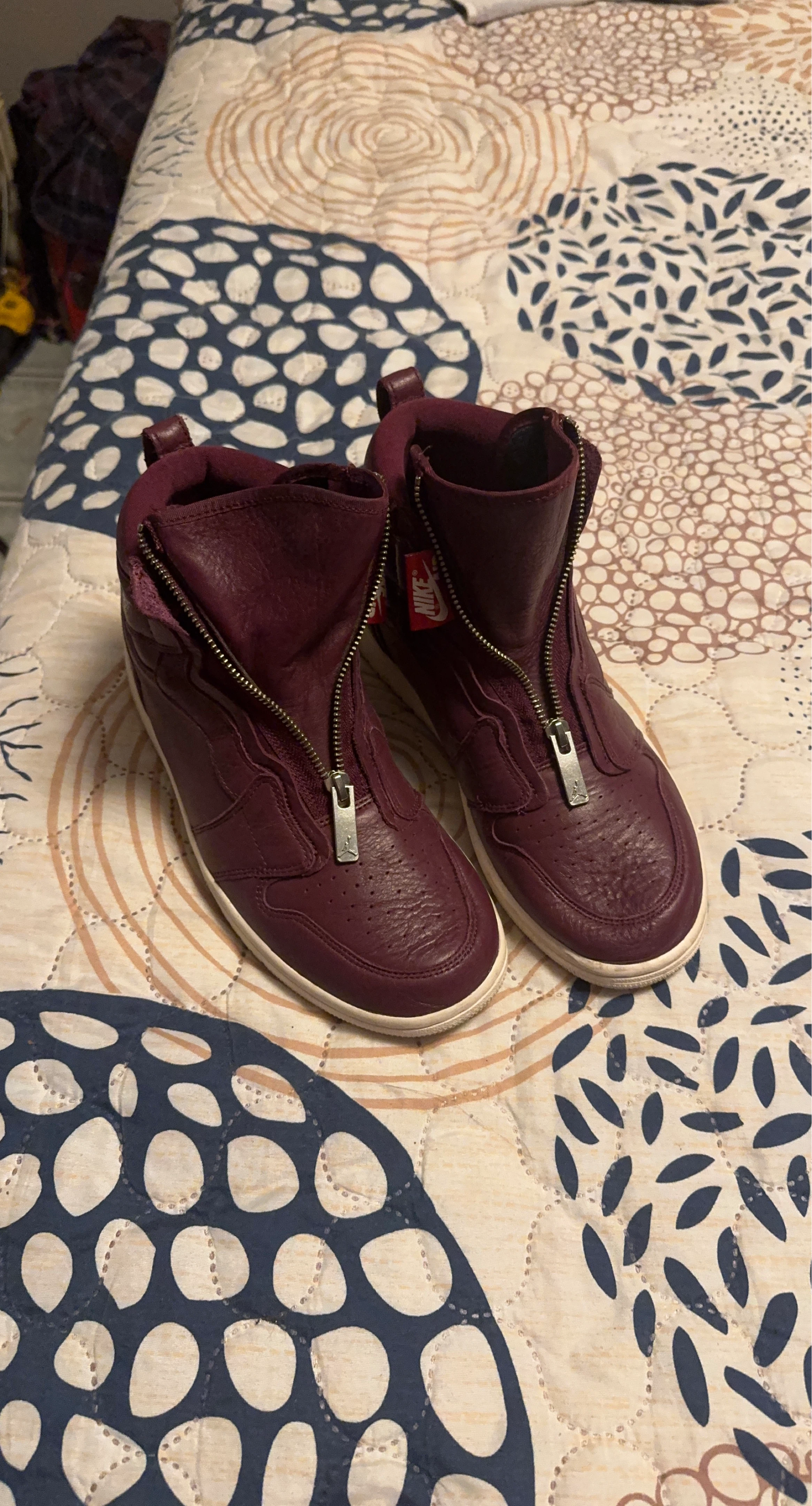 Nike Air Jordan 1 Zip Burgundy Leather High Top Sneakers
