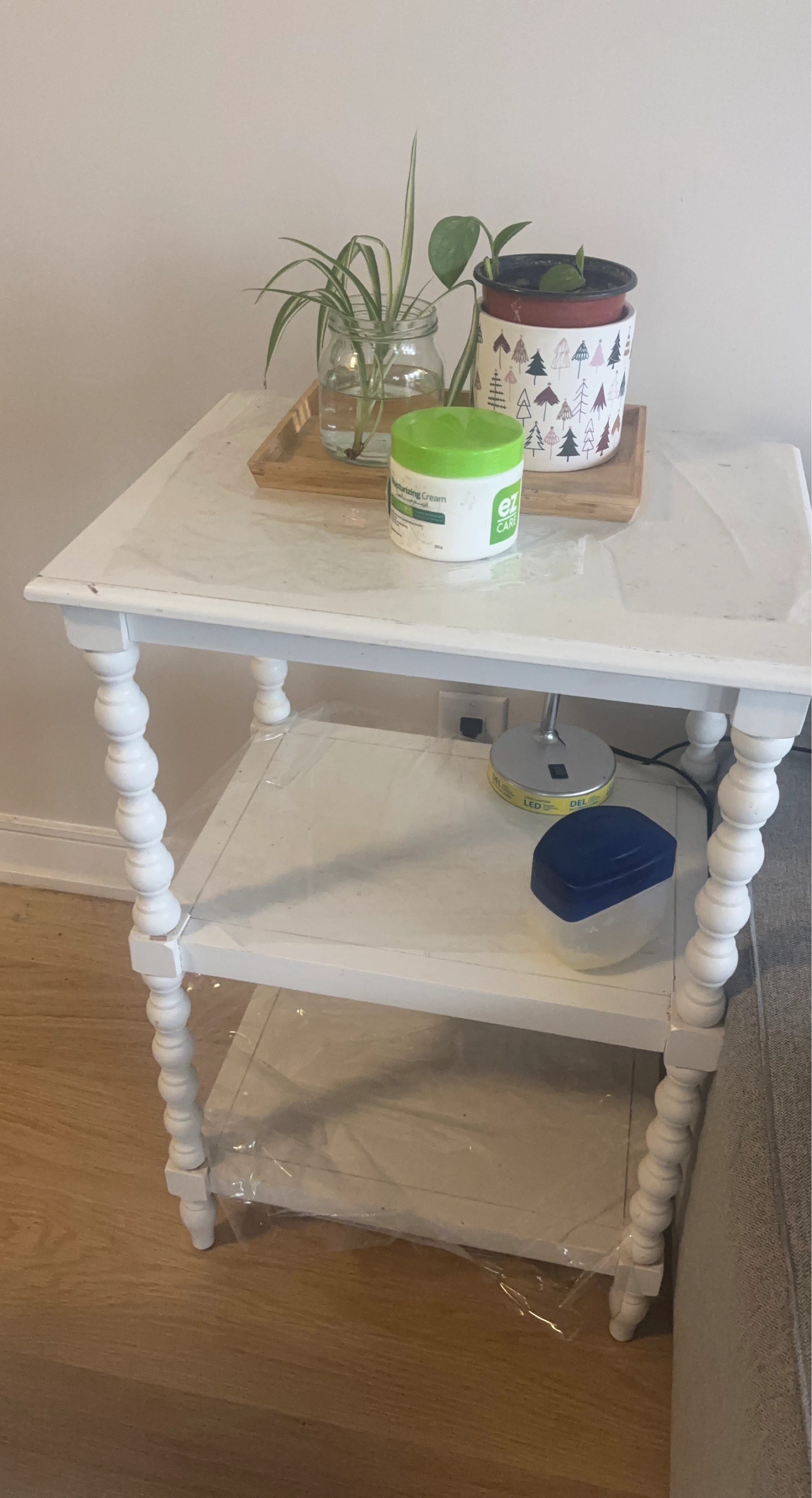 White accent table with two shelves