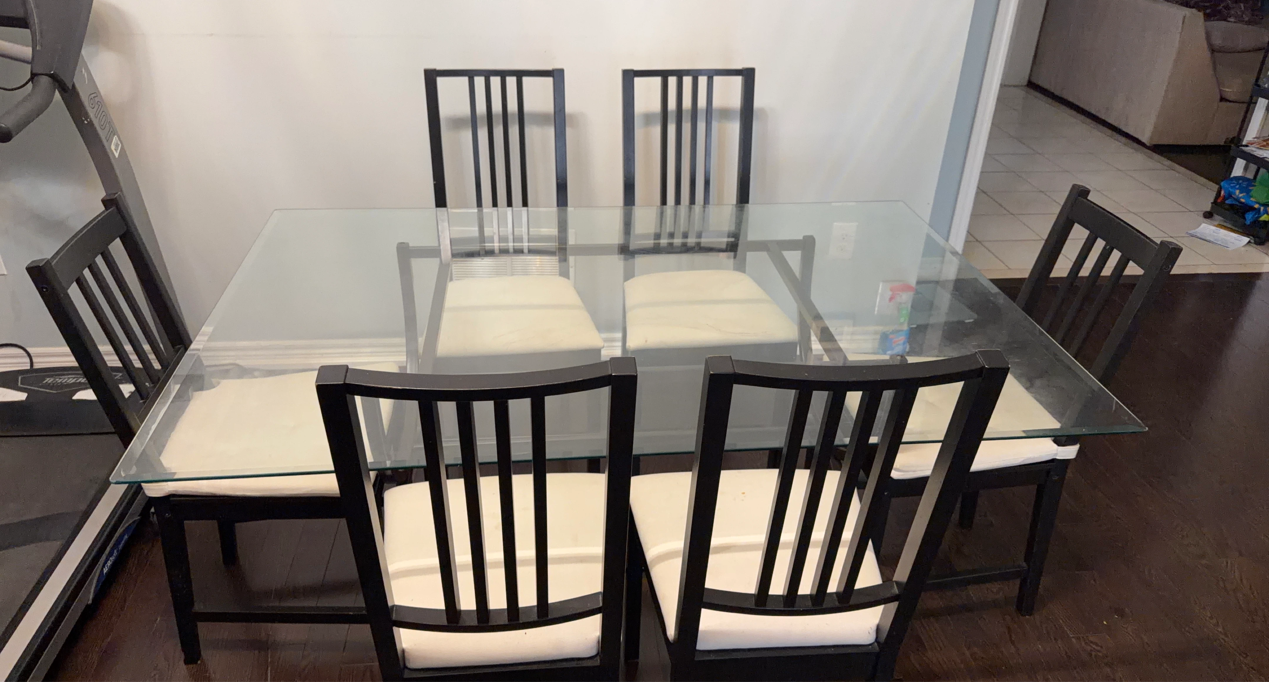 Glass Top Dining Table with 6 Chairs