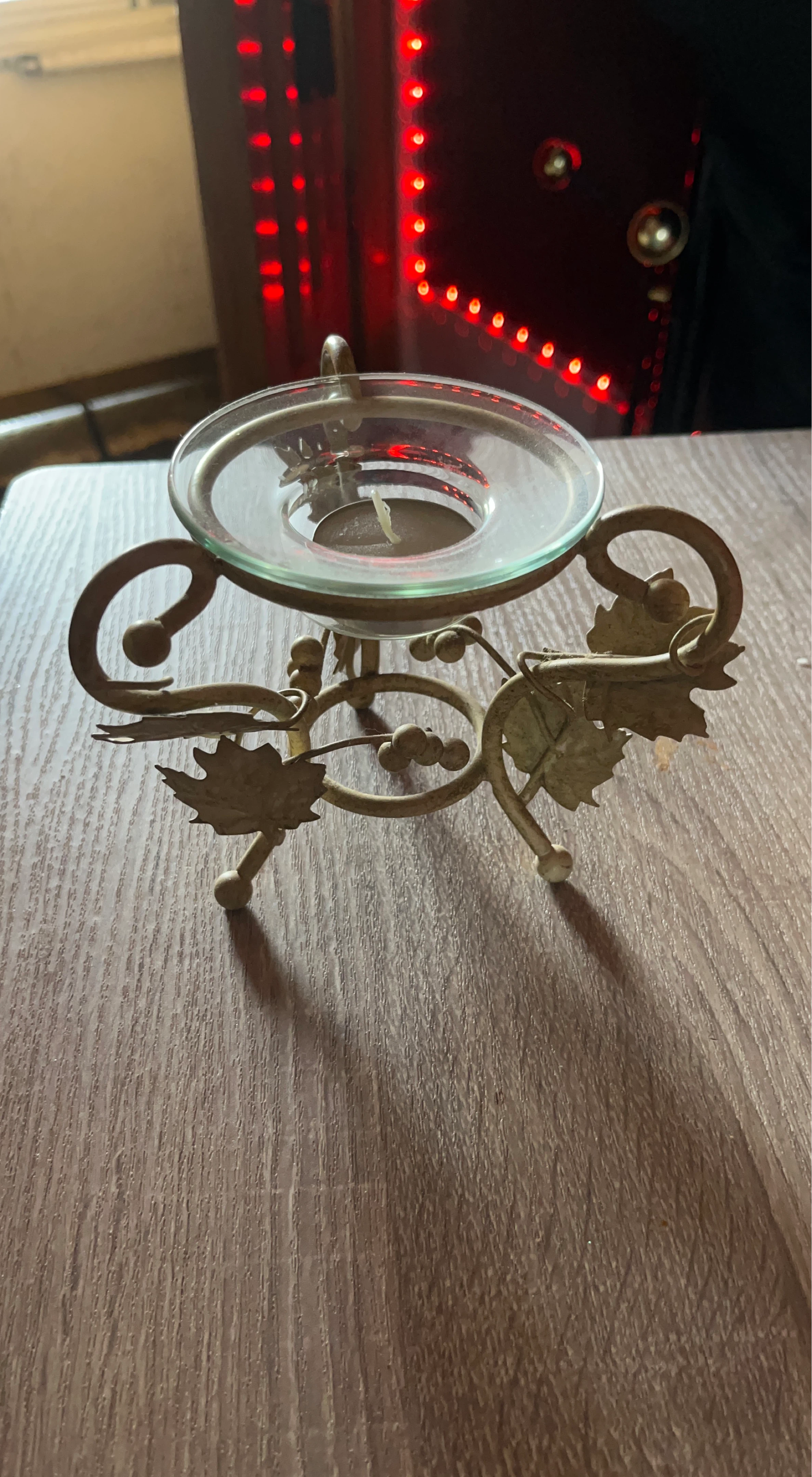 Decorative Metal Candle Holder with Glass Dish