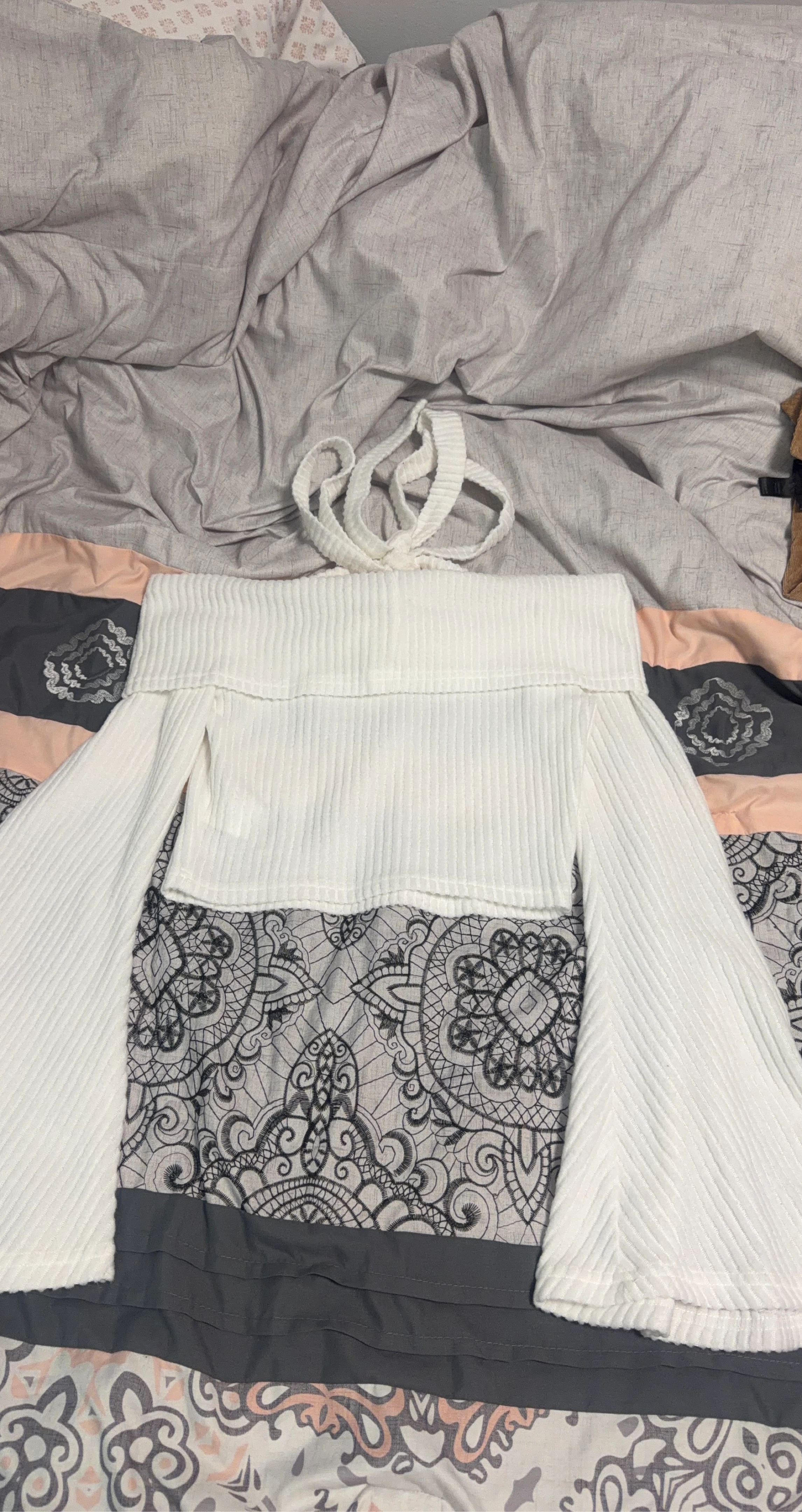 White Off-the-Shoulder Bell Sleeve Crop Top