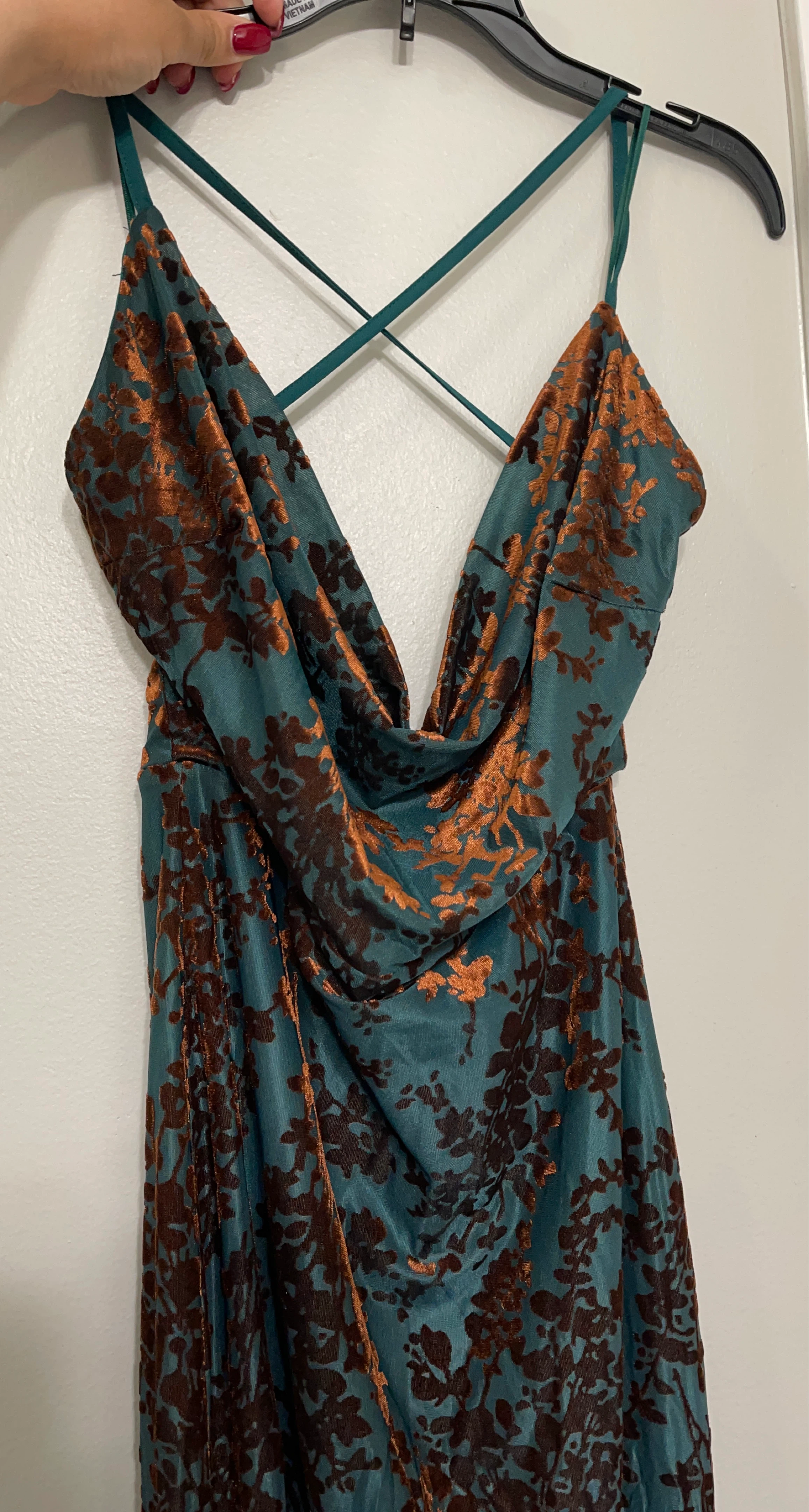 Fashion Nova Teal Burnout Velvet Cami Maxi Dress Size M