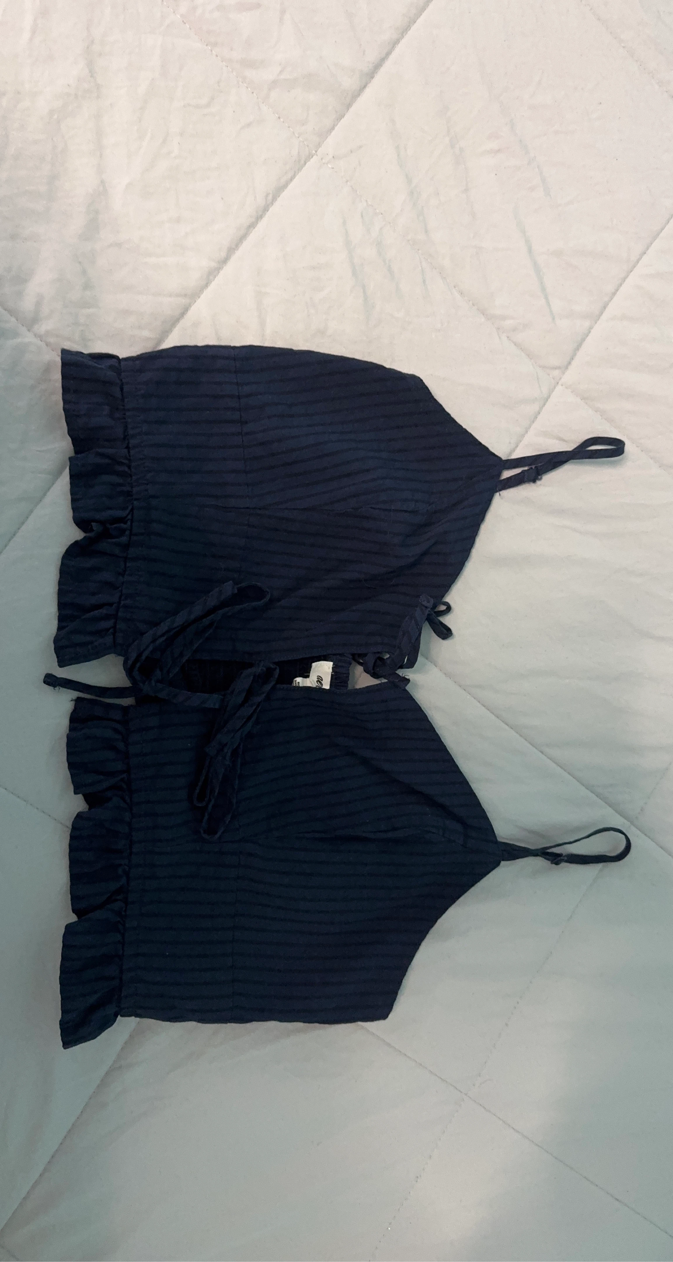 Navy Blue Smocked Crop Top