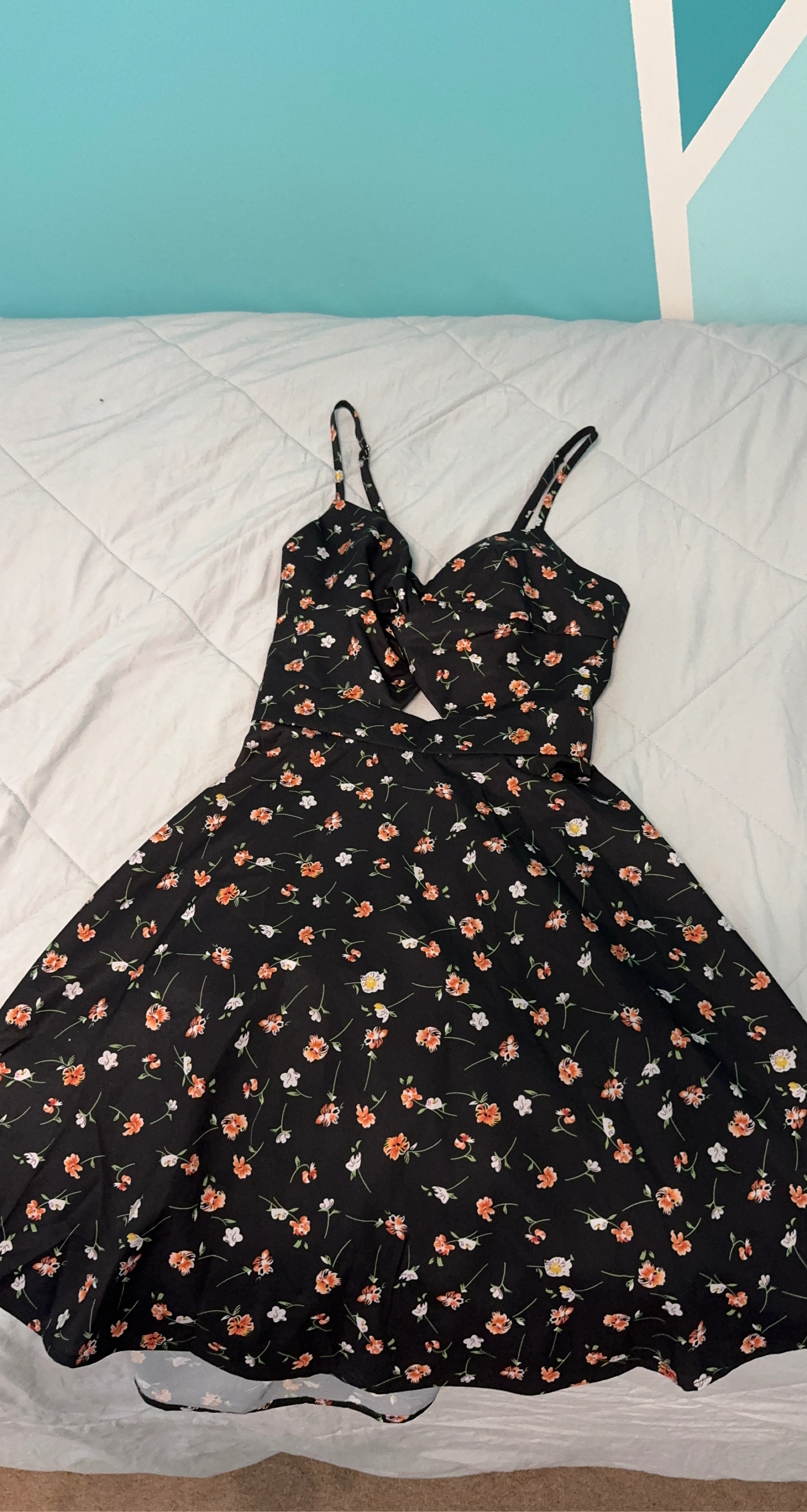 Black Floral Cutout Dress