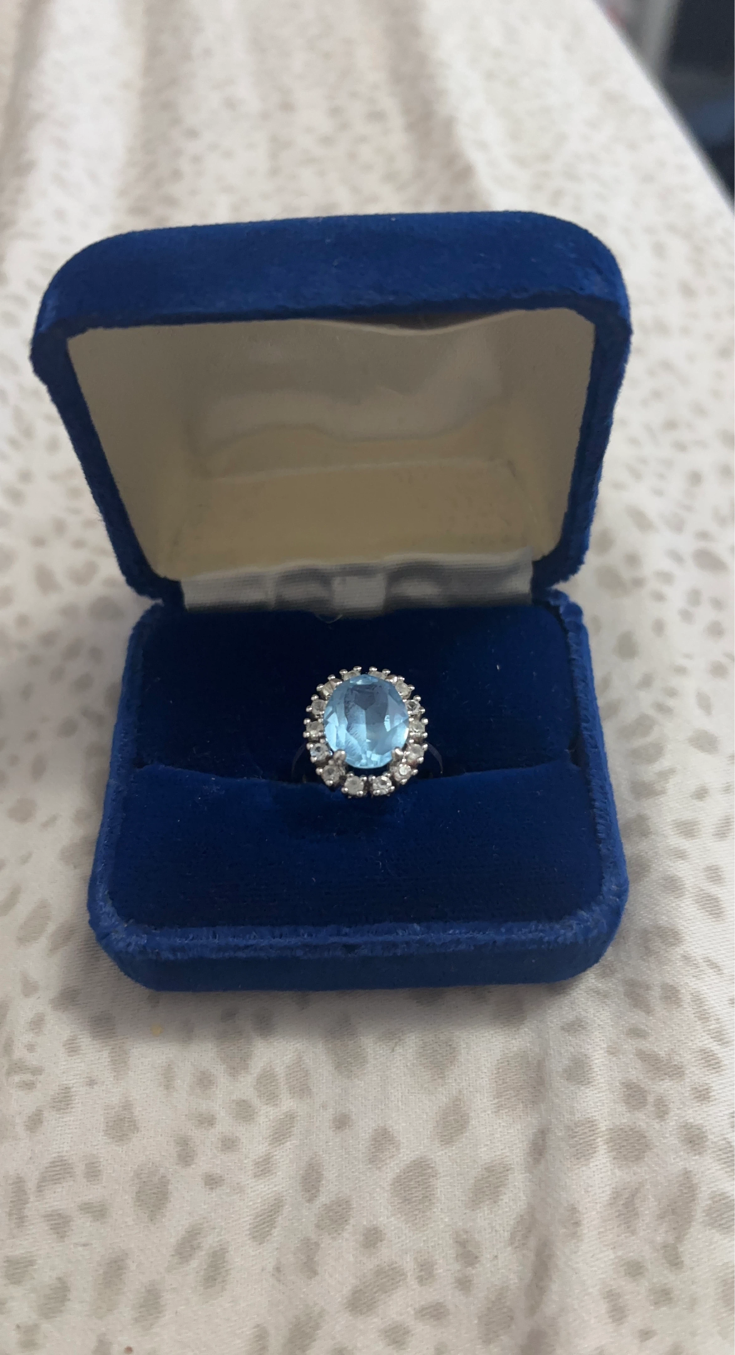 Blue Gemstone Ring with Halo