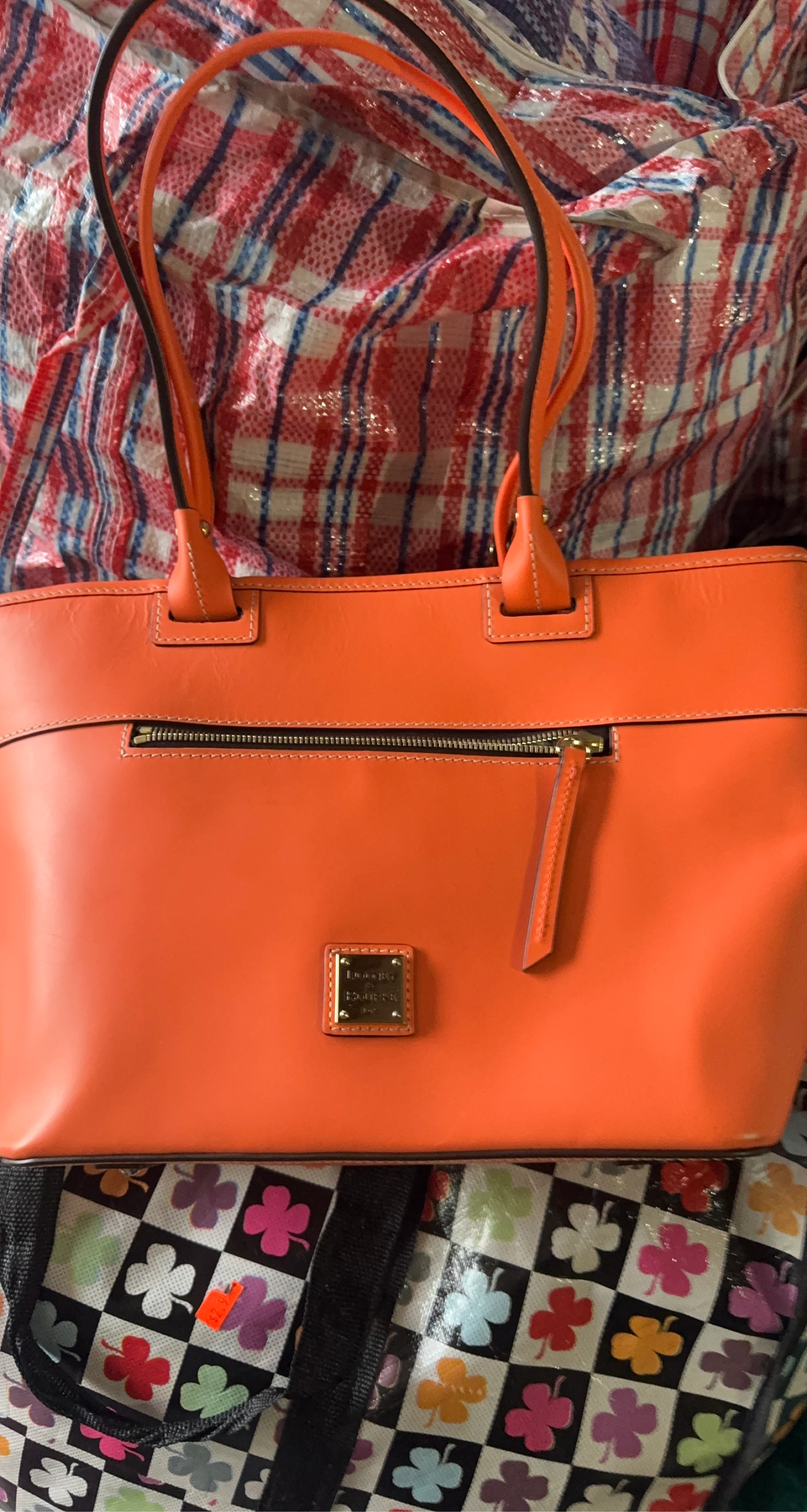 Dooney & Bourke Orange Leather Tote Bag