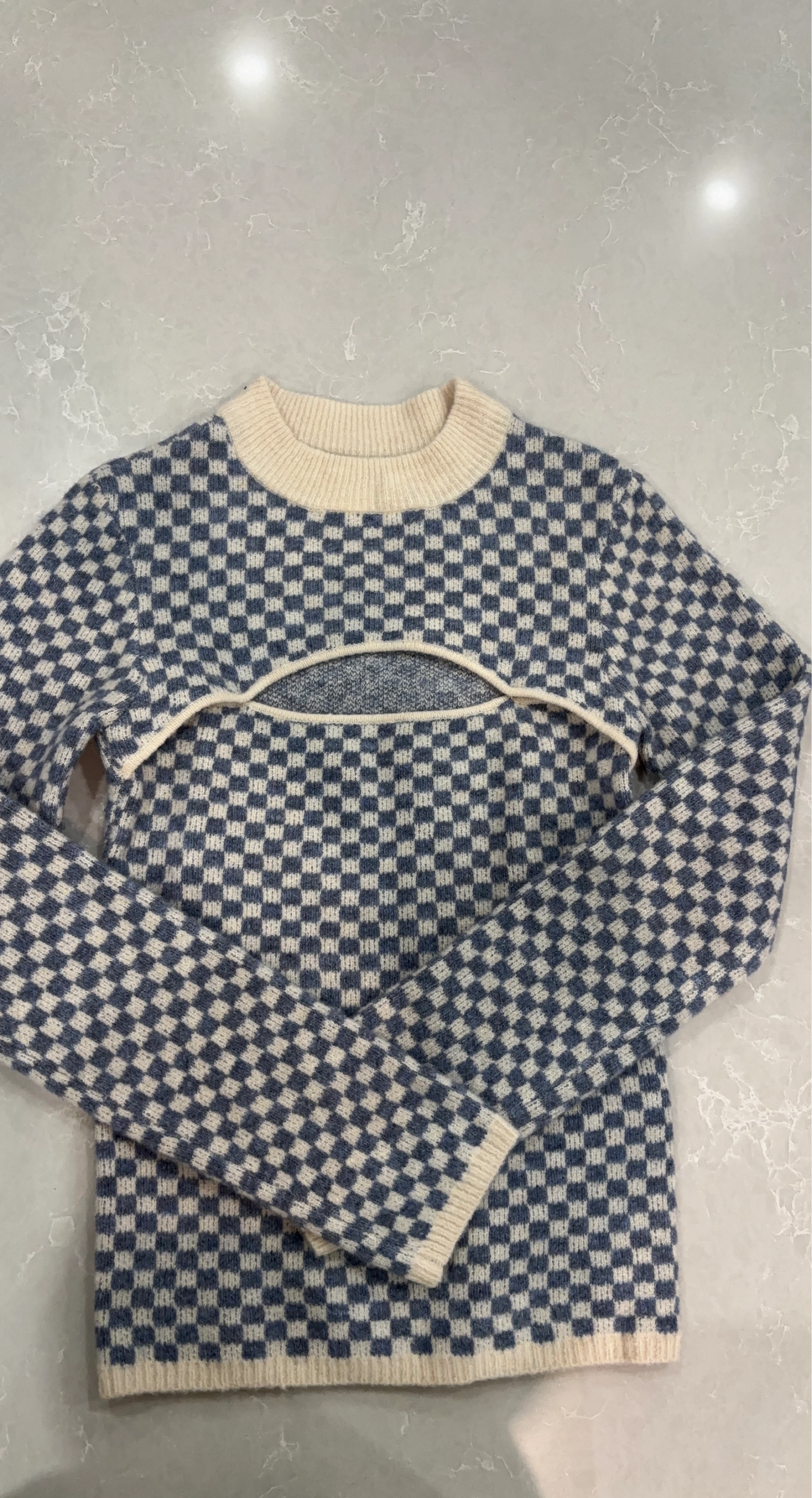 Oak + Fort Checkerboard Cut-Out Sweater