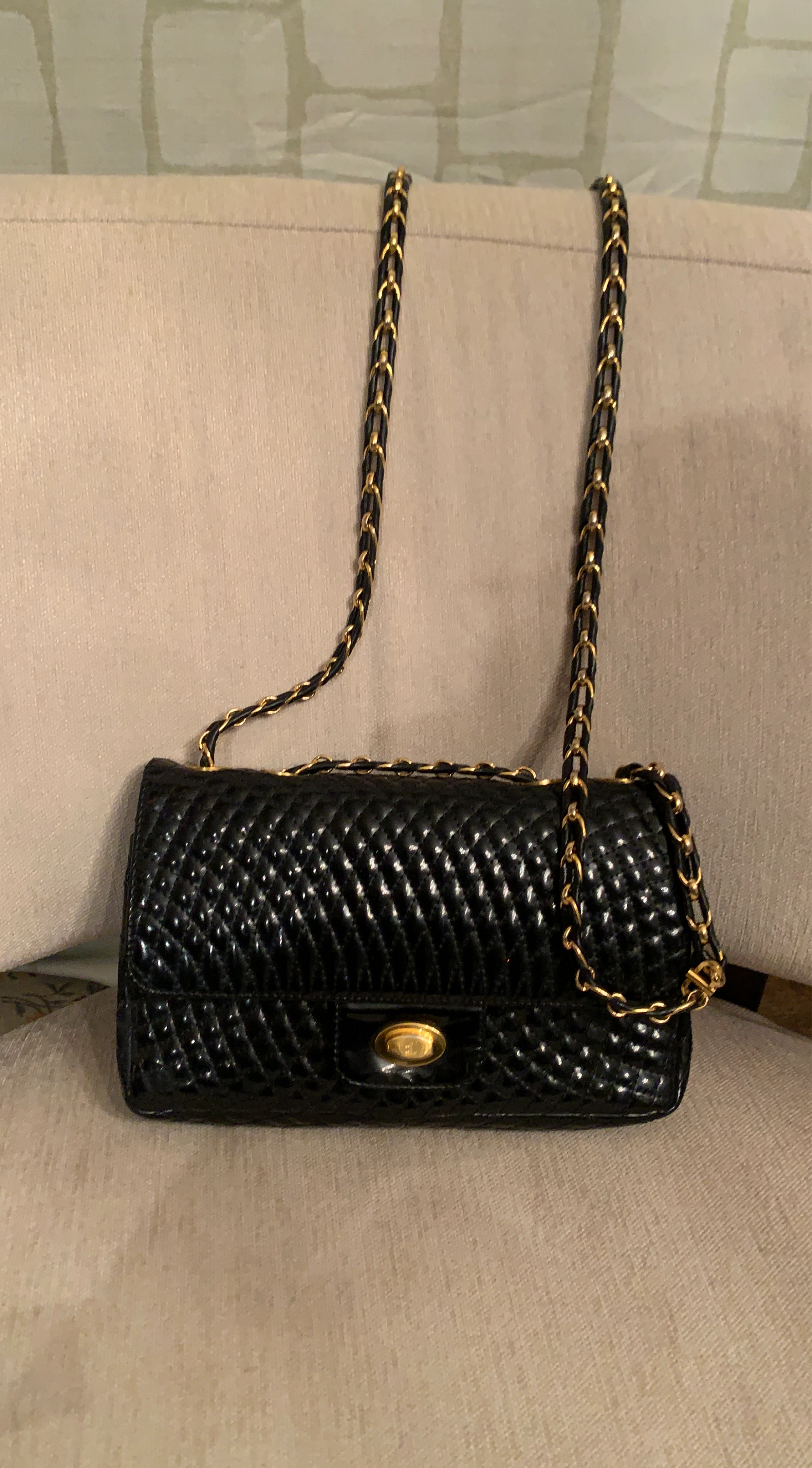 Italian Bally Black Quilted Leather Shoulder Bag