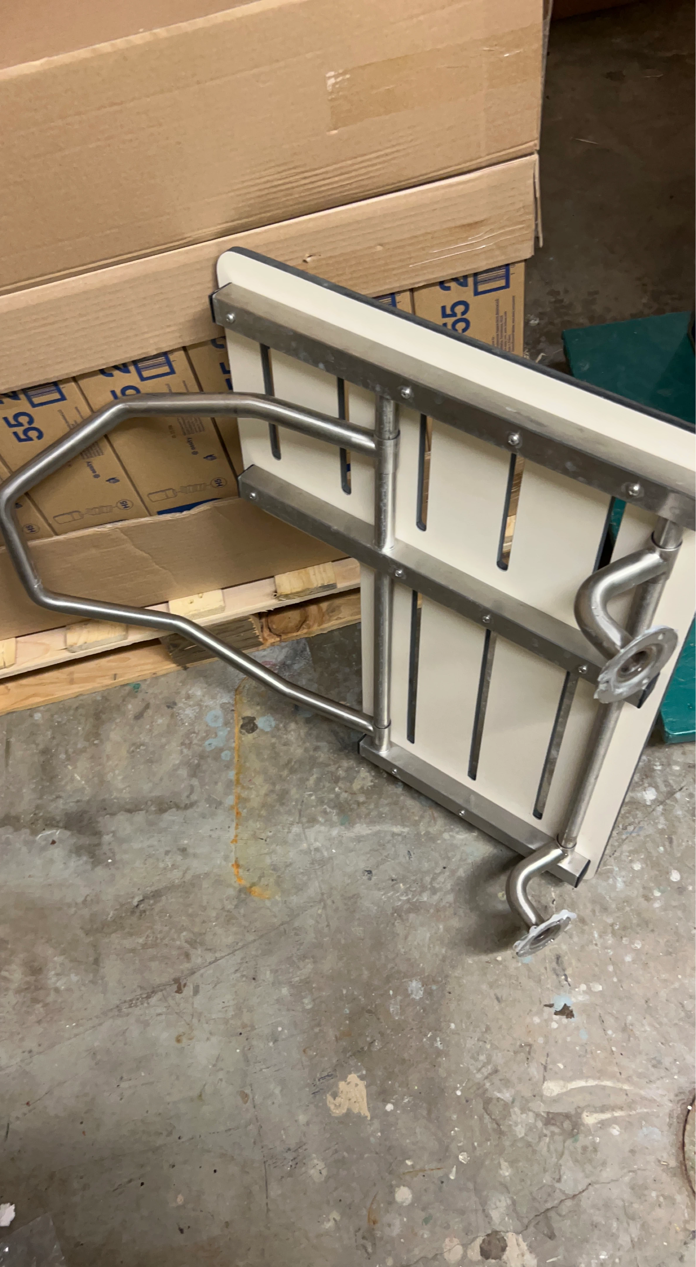 Shower seat with stainless steel grab bars
