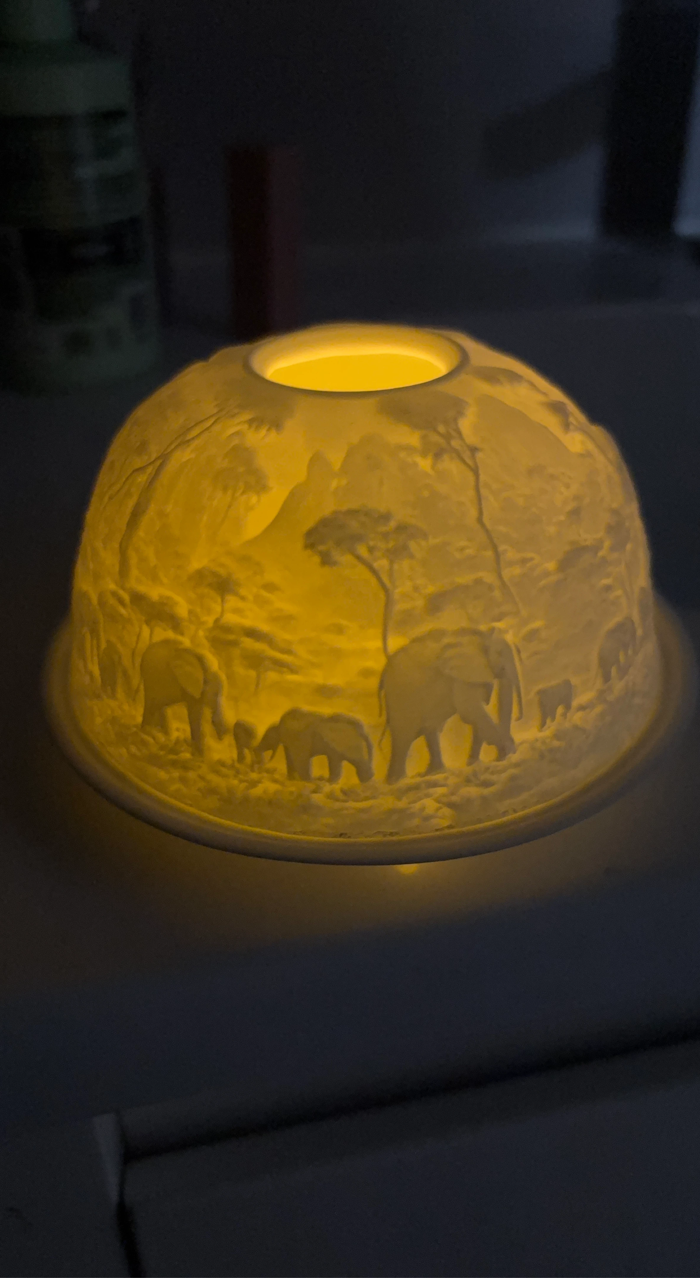 Porcelain Luminary Shade with Elephant Scene