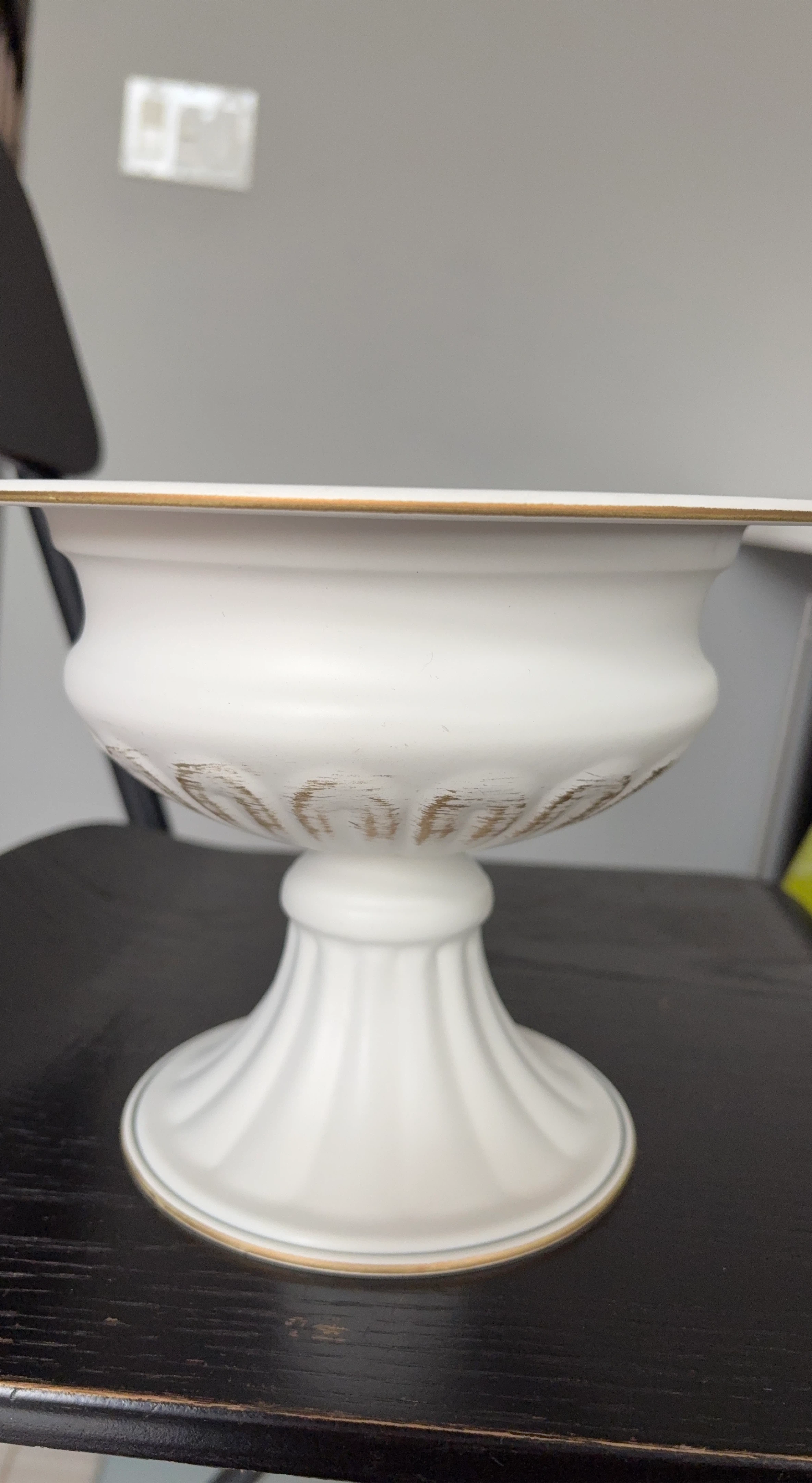 White Pedestal Bowl with Gold Rim
