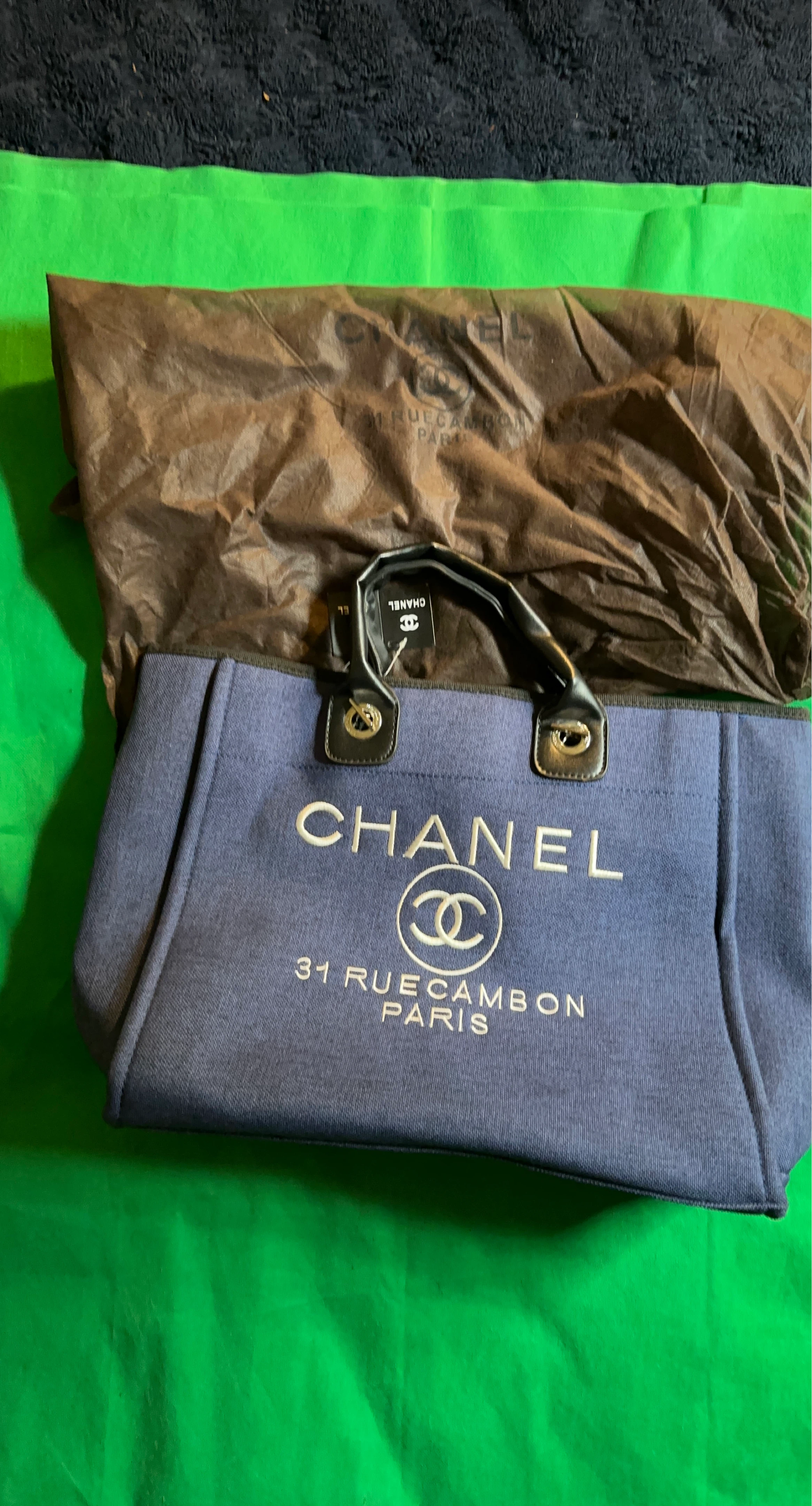 Chanel Deauville Tote Bag Navy Blue Canvas