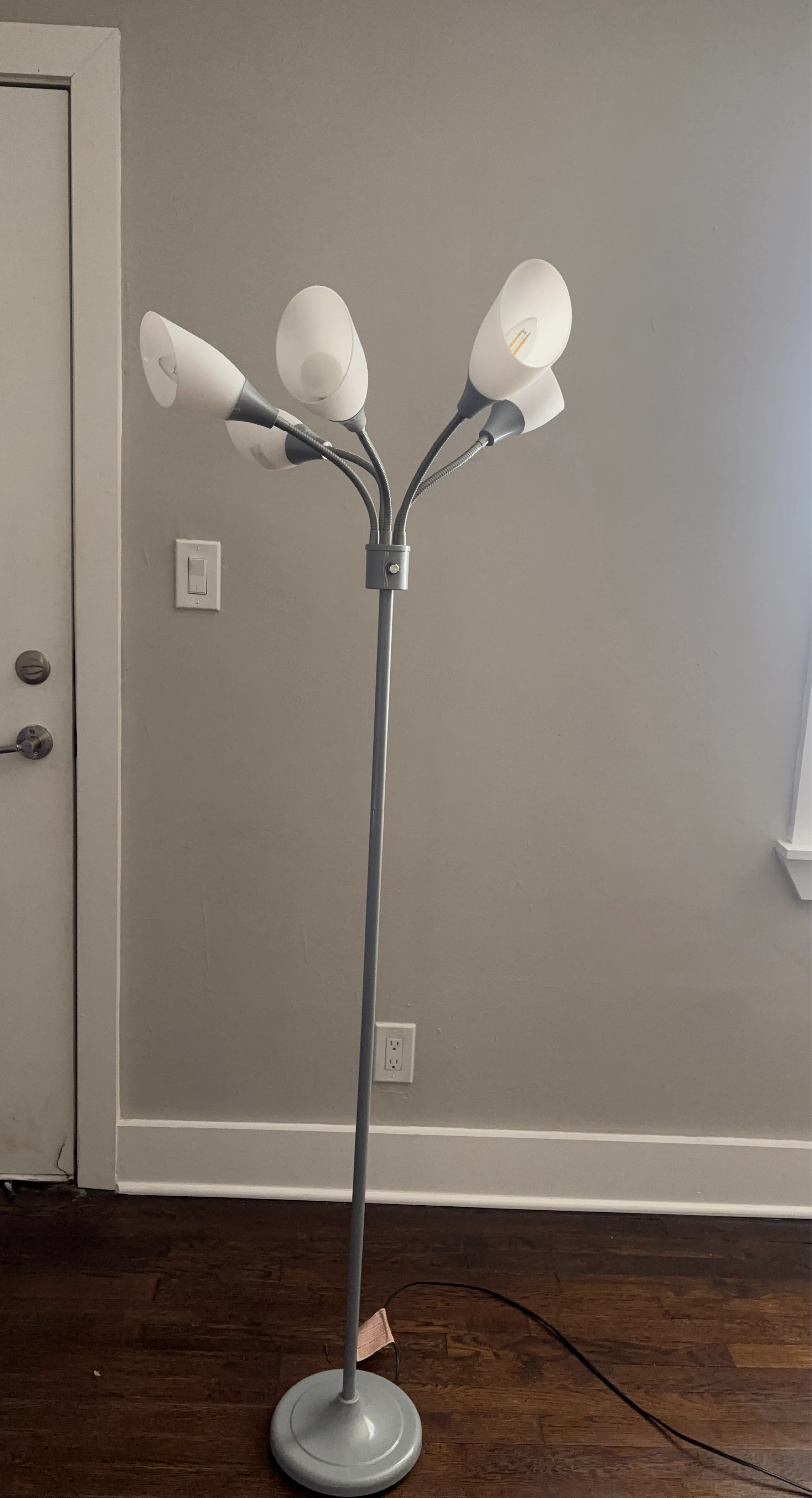 Grey Floor Lamp with 5 Adjustable Gooseneck Lights